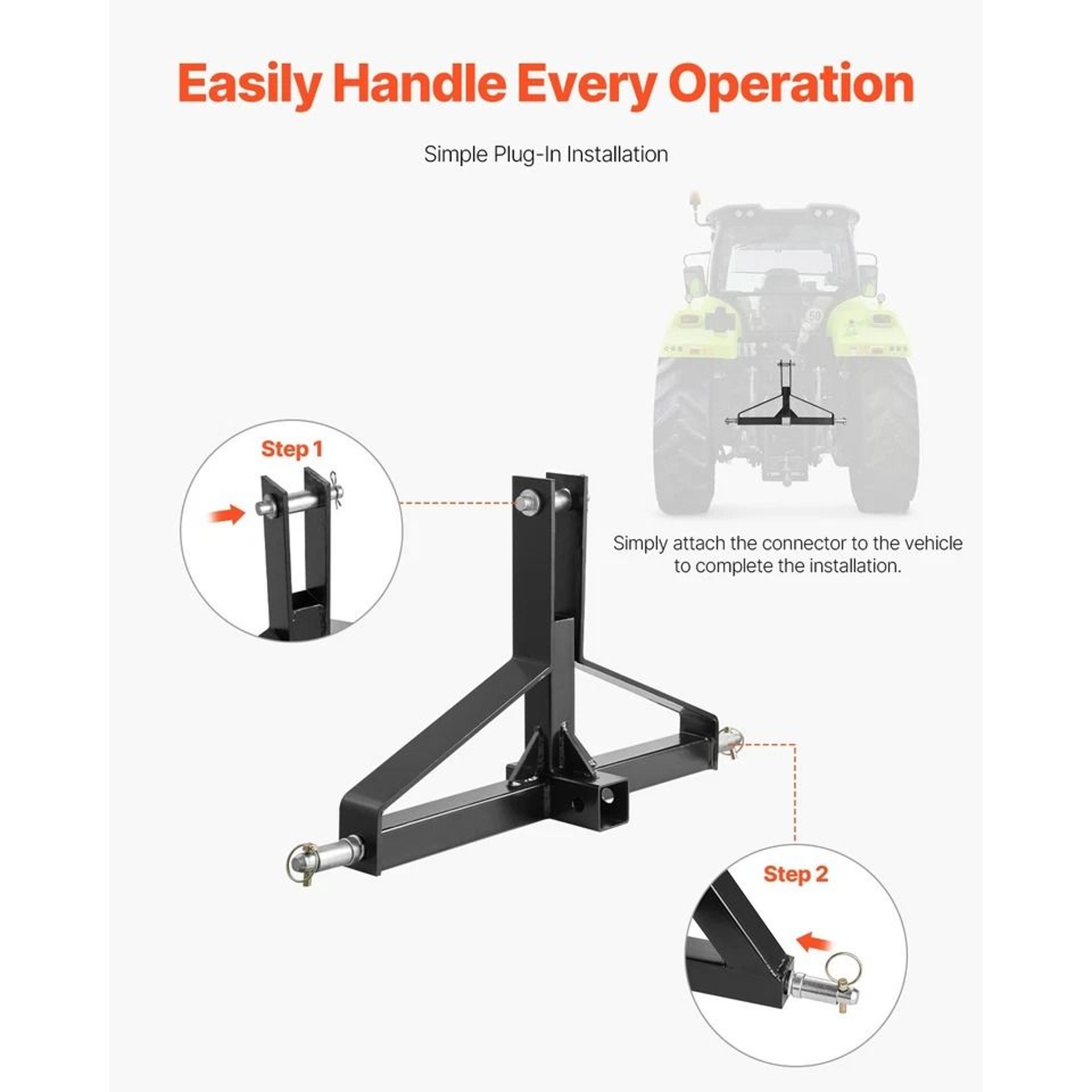 Receiver Hitch Adapter For Category Tractor Quick Attach System Durable Carbon Steel 5