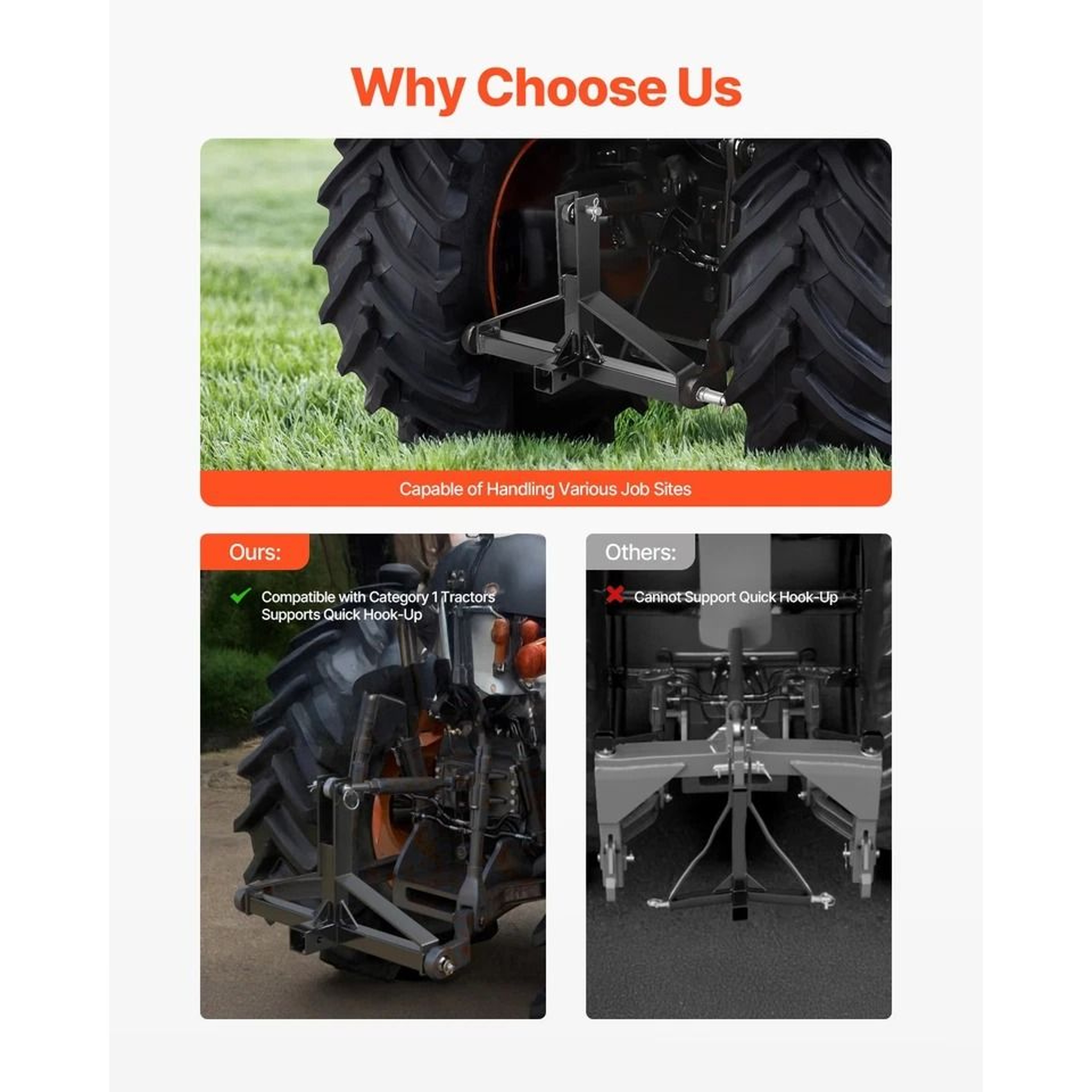 Receiver Hitch Adapter For Category Tractor Quick Attach System Durable Carbon Steel 7