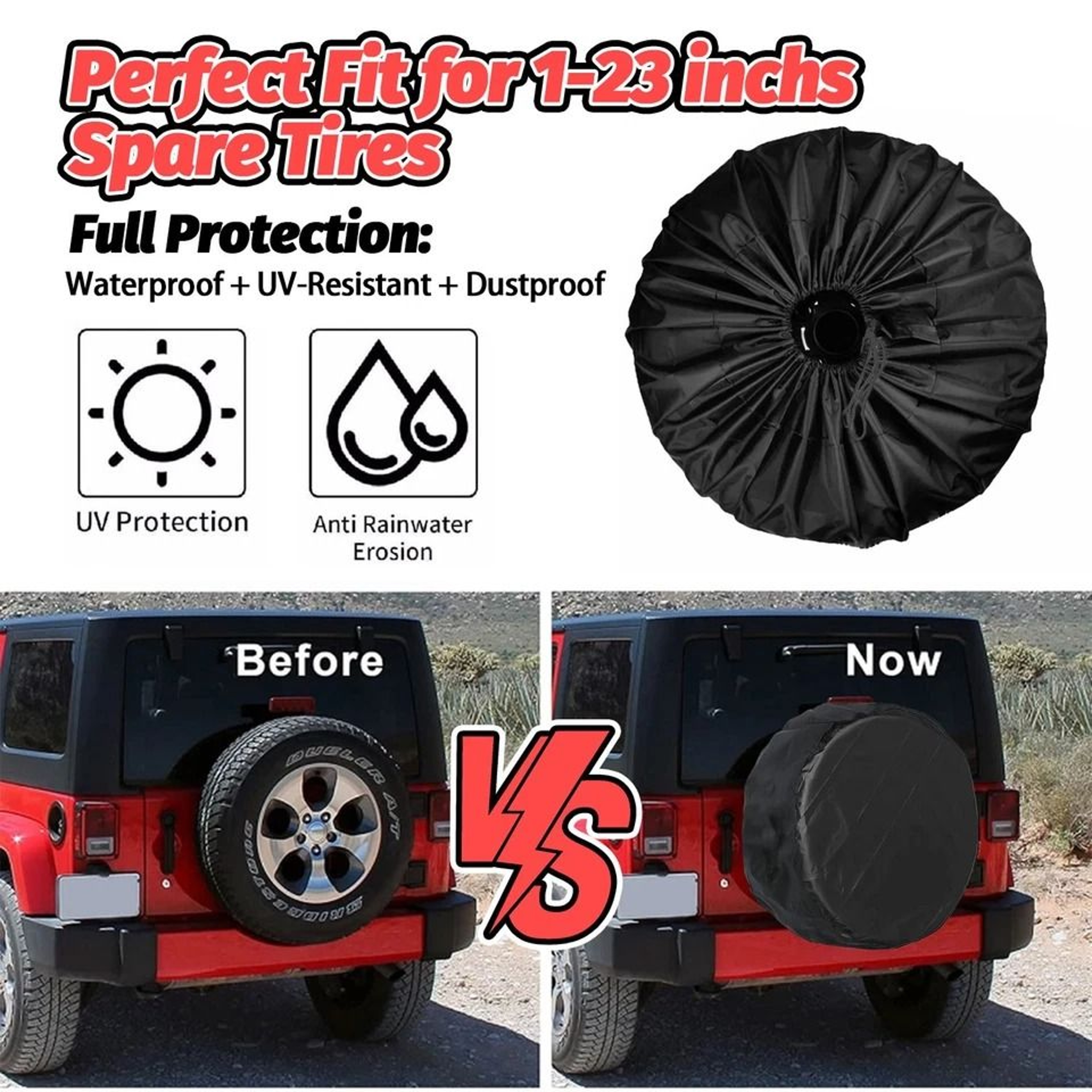 Durable Black DIY Spare Tire Cover For Trailer Wheels Protects Against Sun  Rain 7