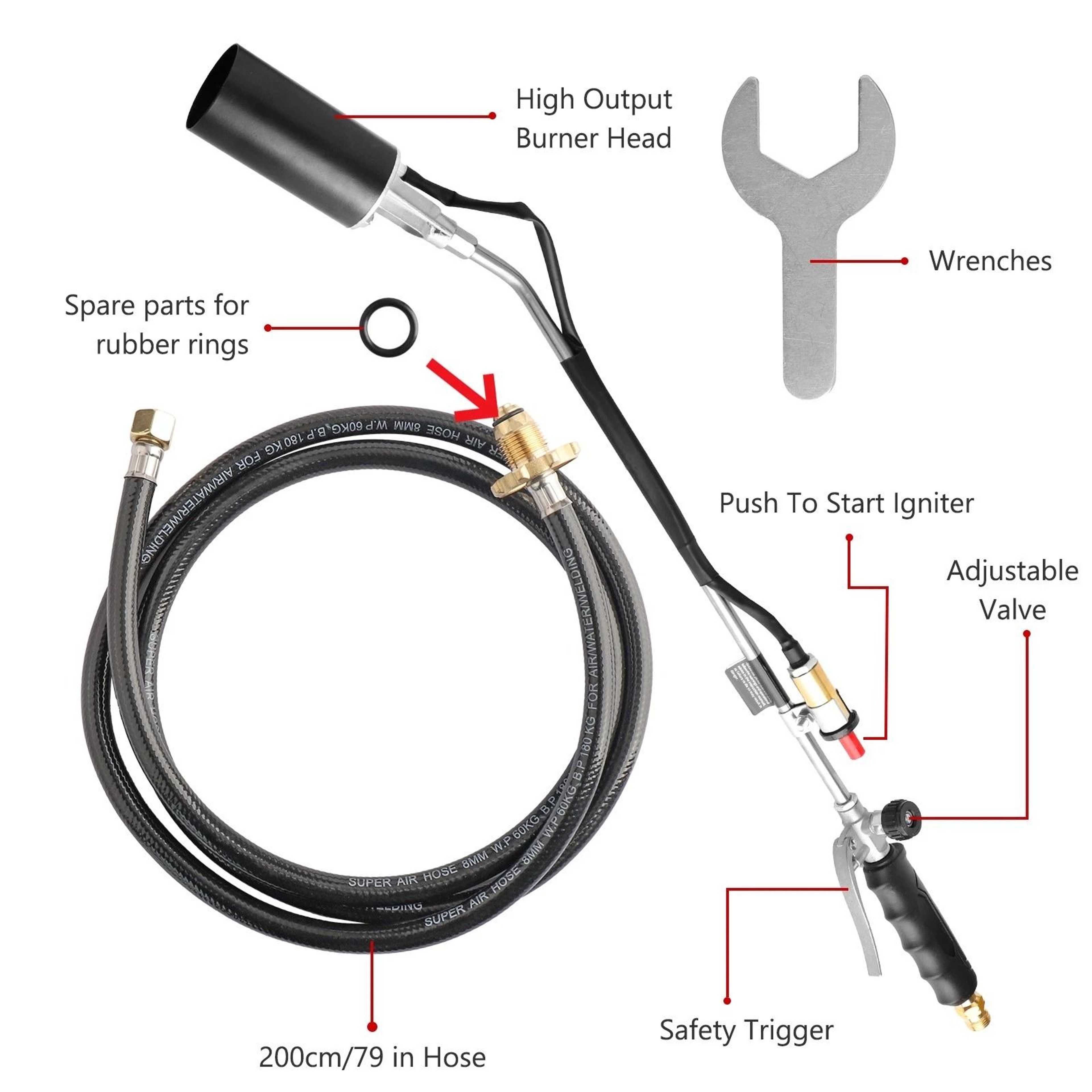 Portable Propane Torch Weed Burner HighTemperature Ice  Snow Melter Outdoor Flame Thrower With Hose 8