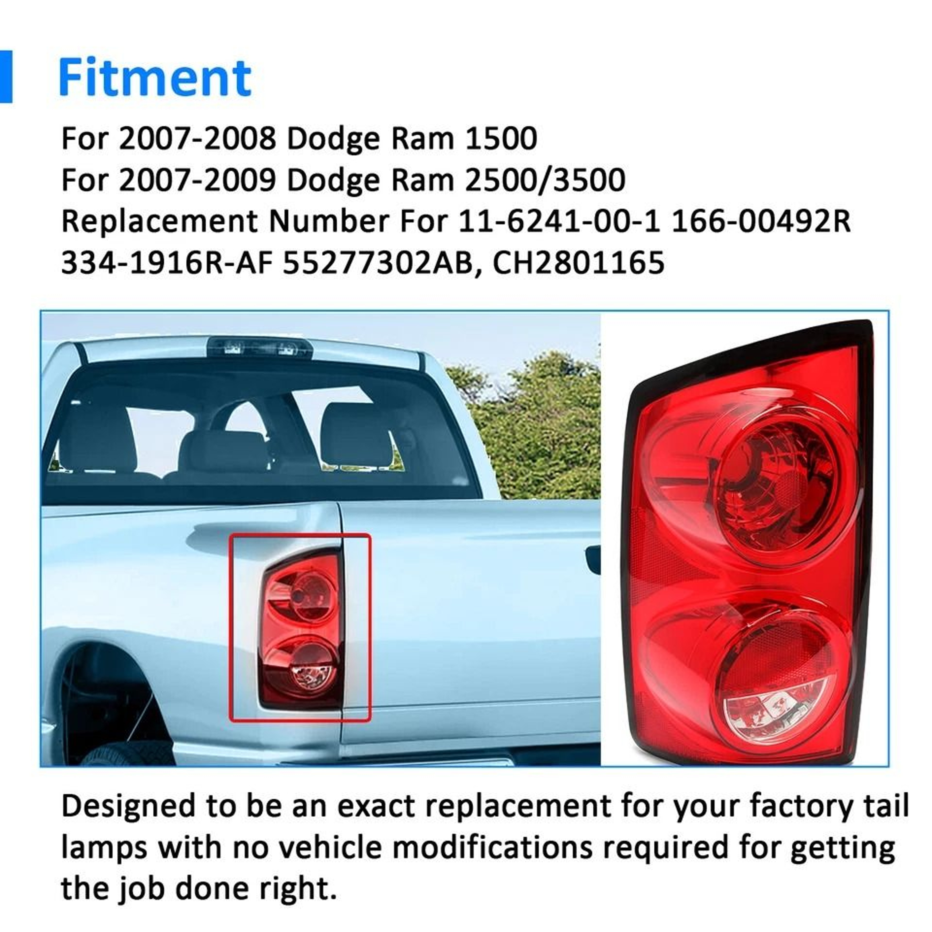 Rear Tail Light Left Side For Dodge Ram Replacement Driver Side Light Assembly 6