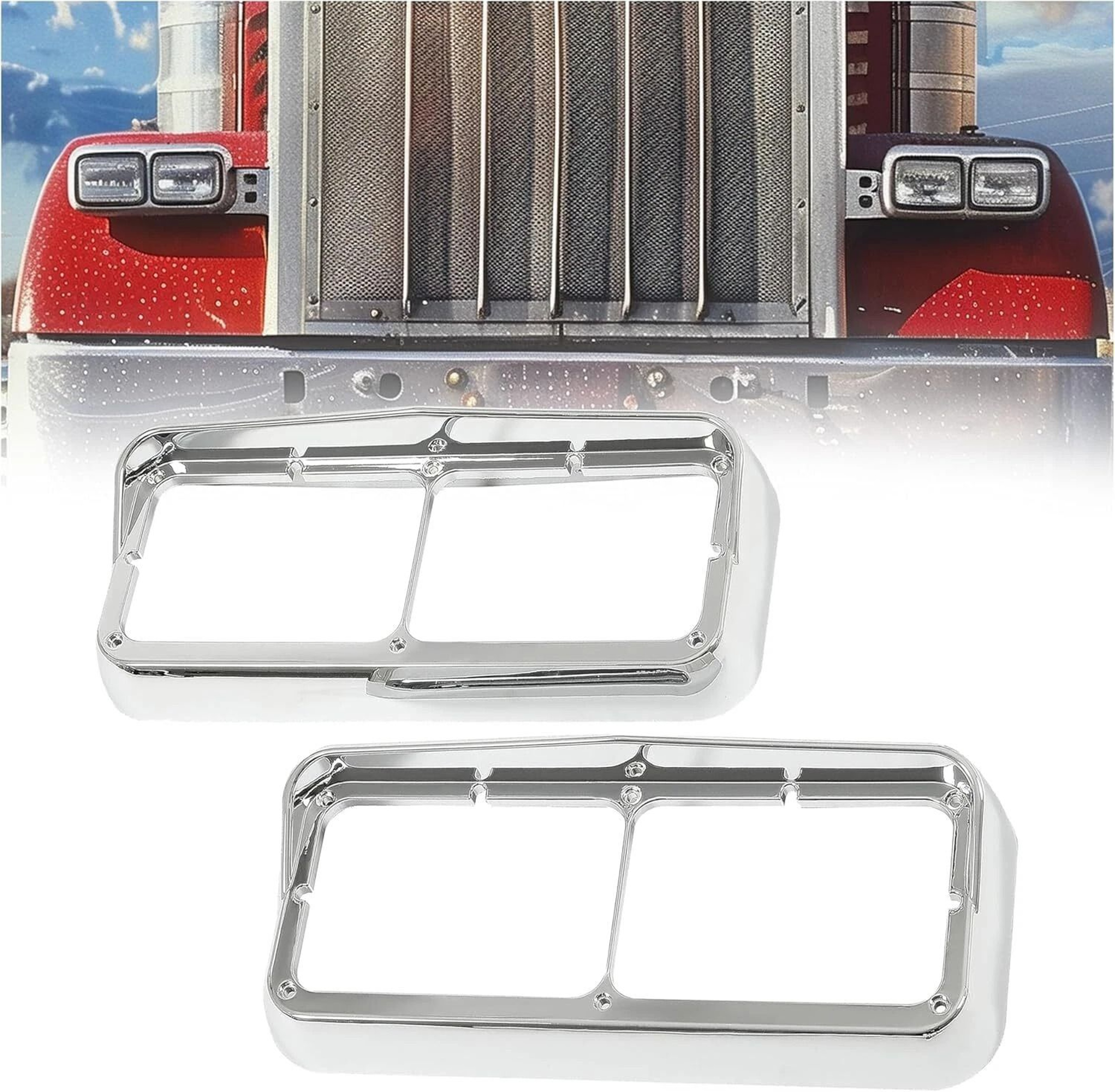 Premium Chrome Headlight Bezel Pair For Kenworth Trucks Headlight Bezel Replacement 7