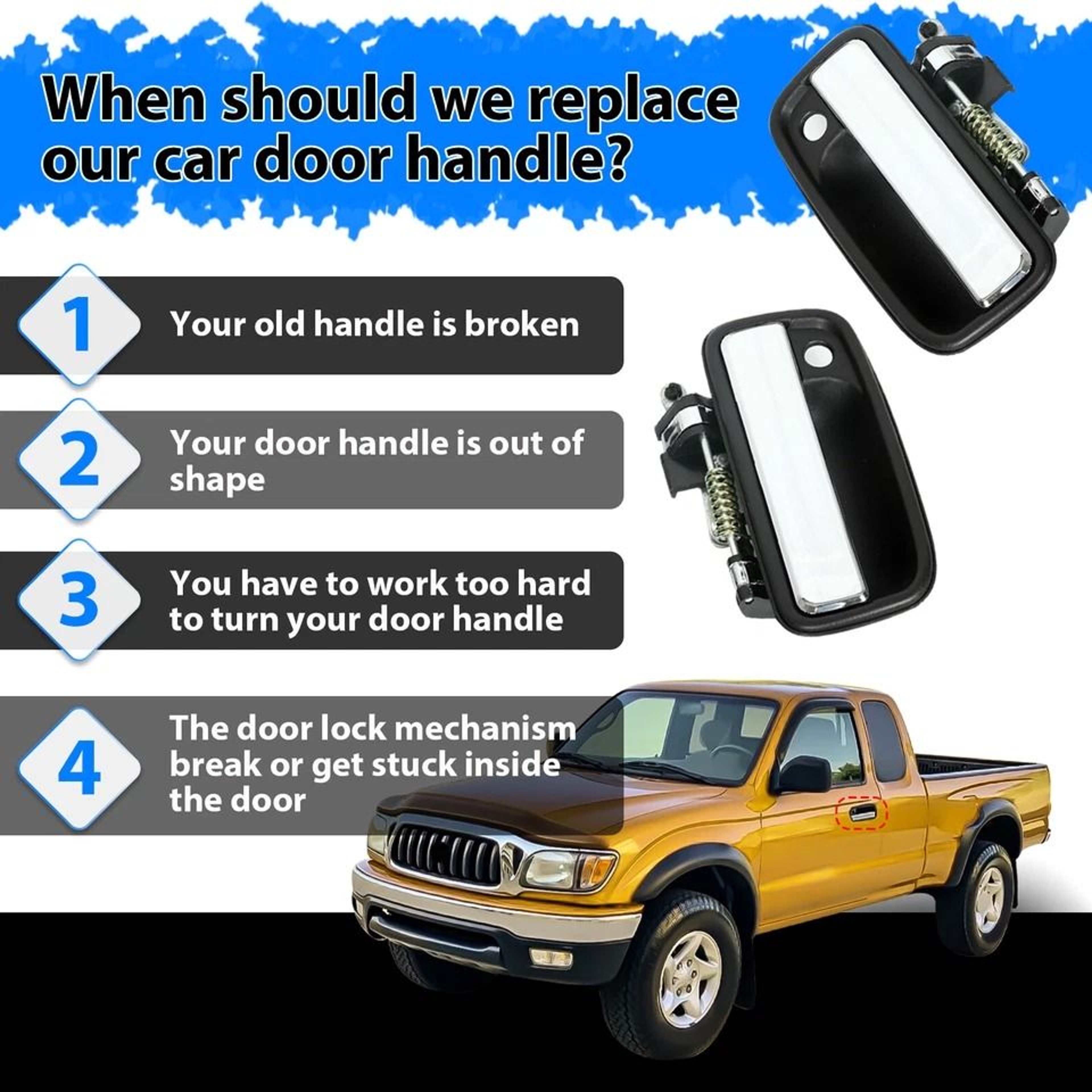 Premium Toyota Tacoma Door Handle Pair Front Exterior Replacement For Trucks 4
