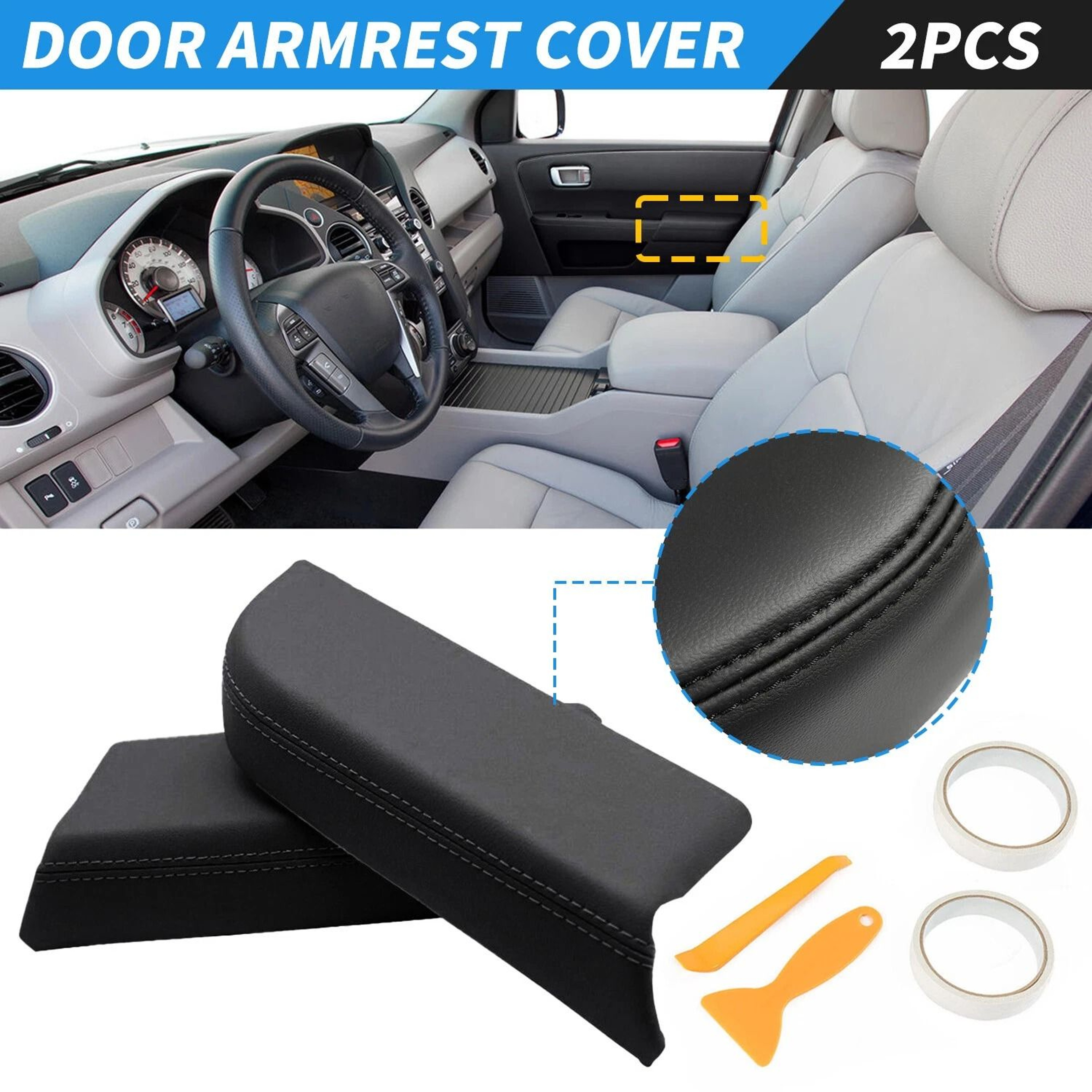 Leather Front Door Panels Armrest Upholstery Cover 11