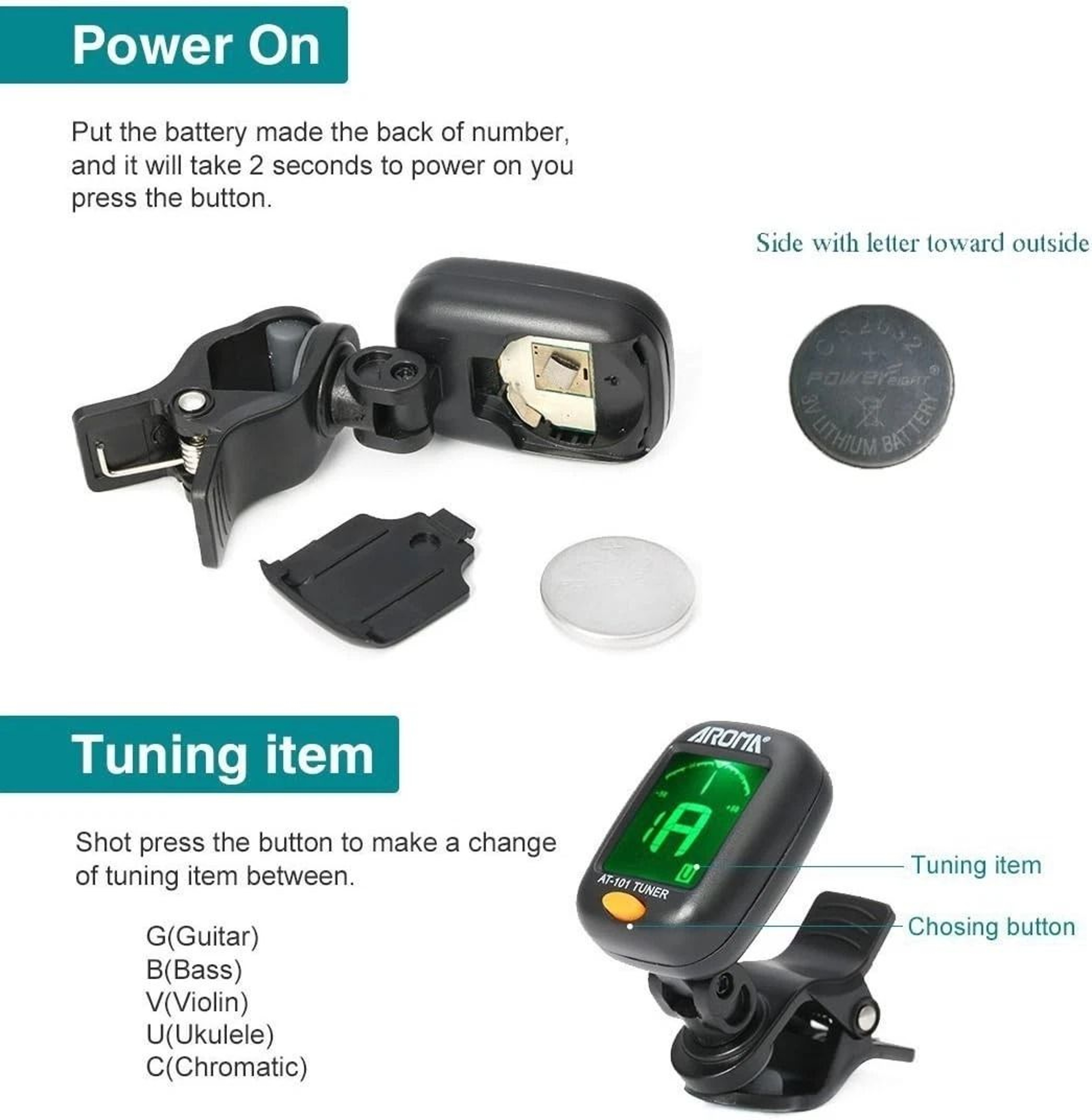 ClipOn Guitar Tuner With LCD Display Chromatic Digital Tuner For Guitar Bass Ukulele Violin 12