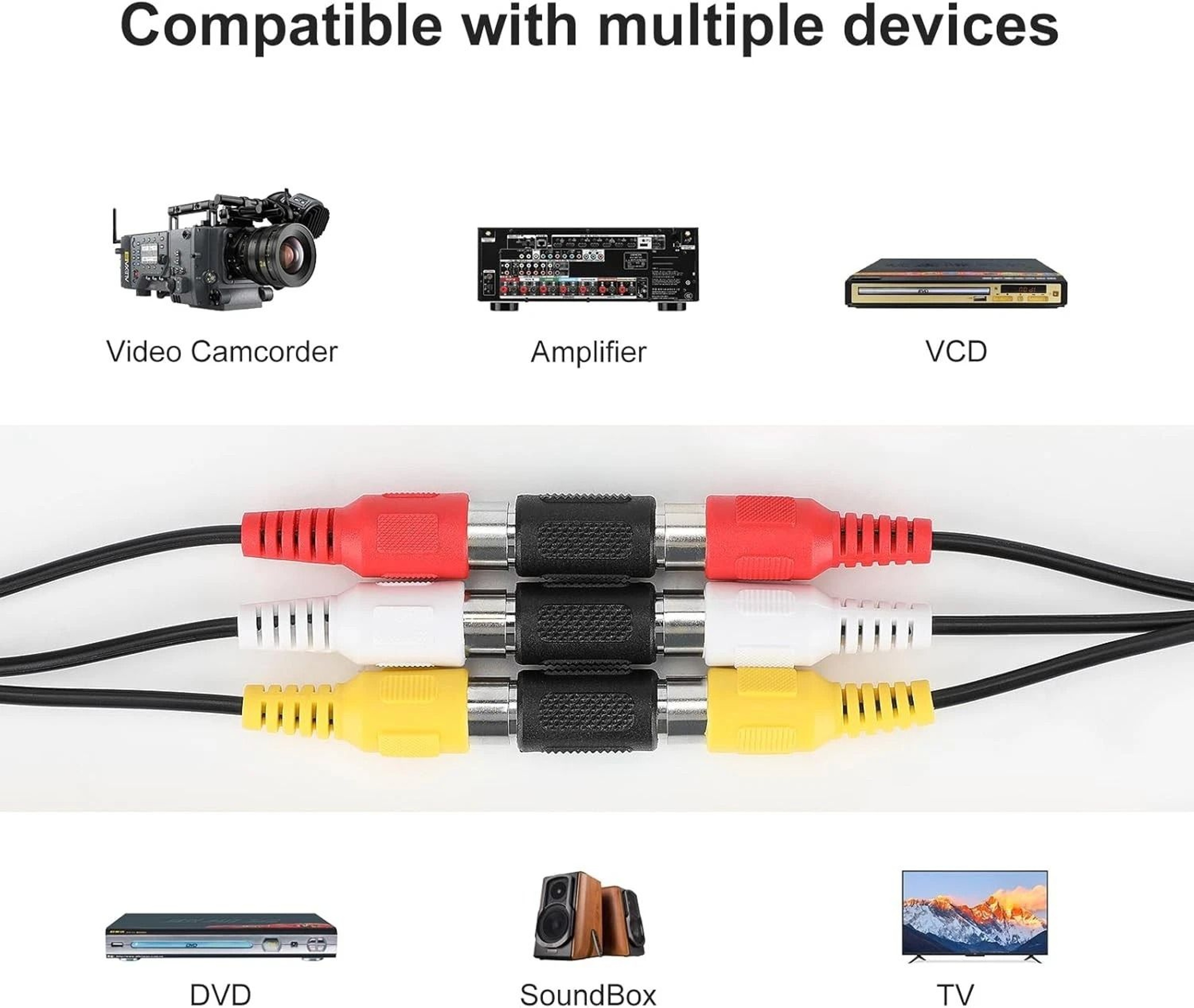RCA Female To Female Coupler Adapter For AV Audio Video Cable Extension 10