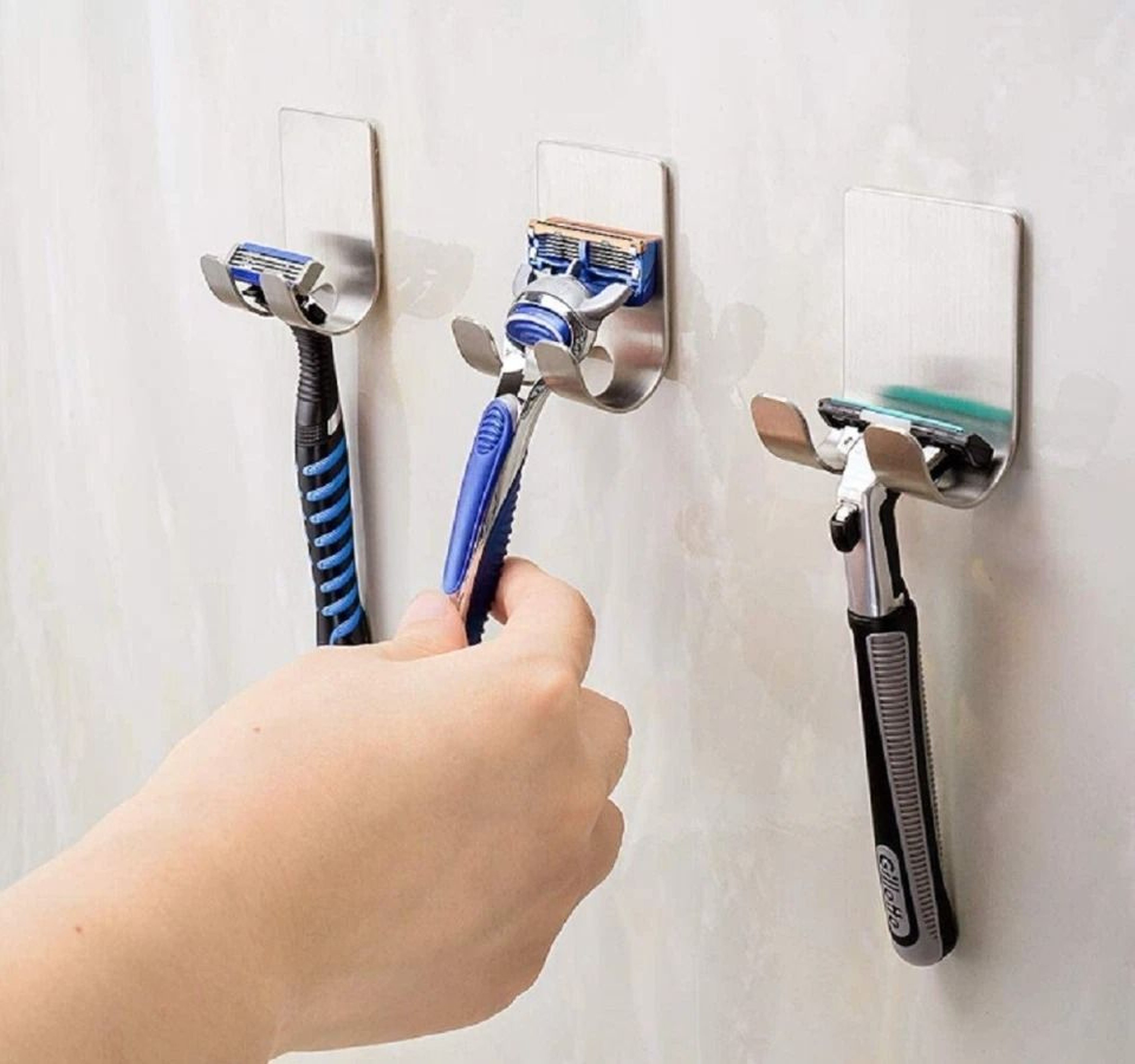 Stainless Steel Razor Holder Hooks Adhesive Wall Mount Bathroom Organizers 3