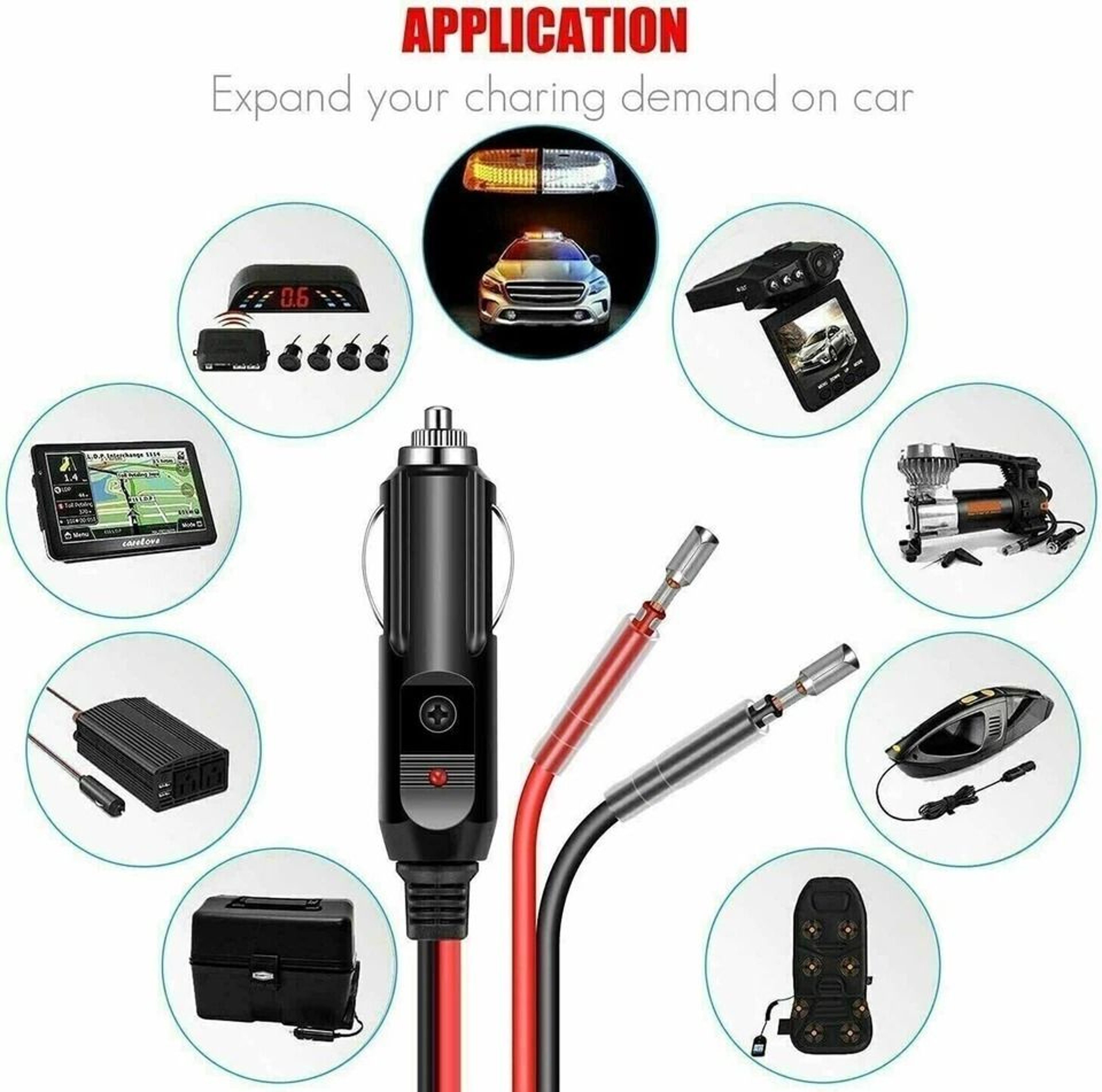 Fused LED Cigarette Lighter Male Plug Replacement With Power Indicator 1