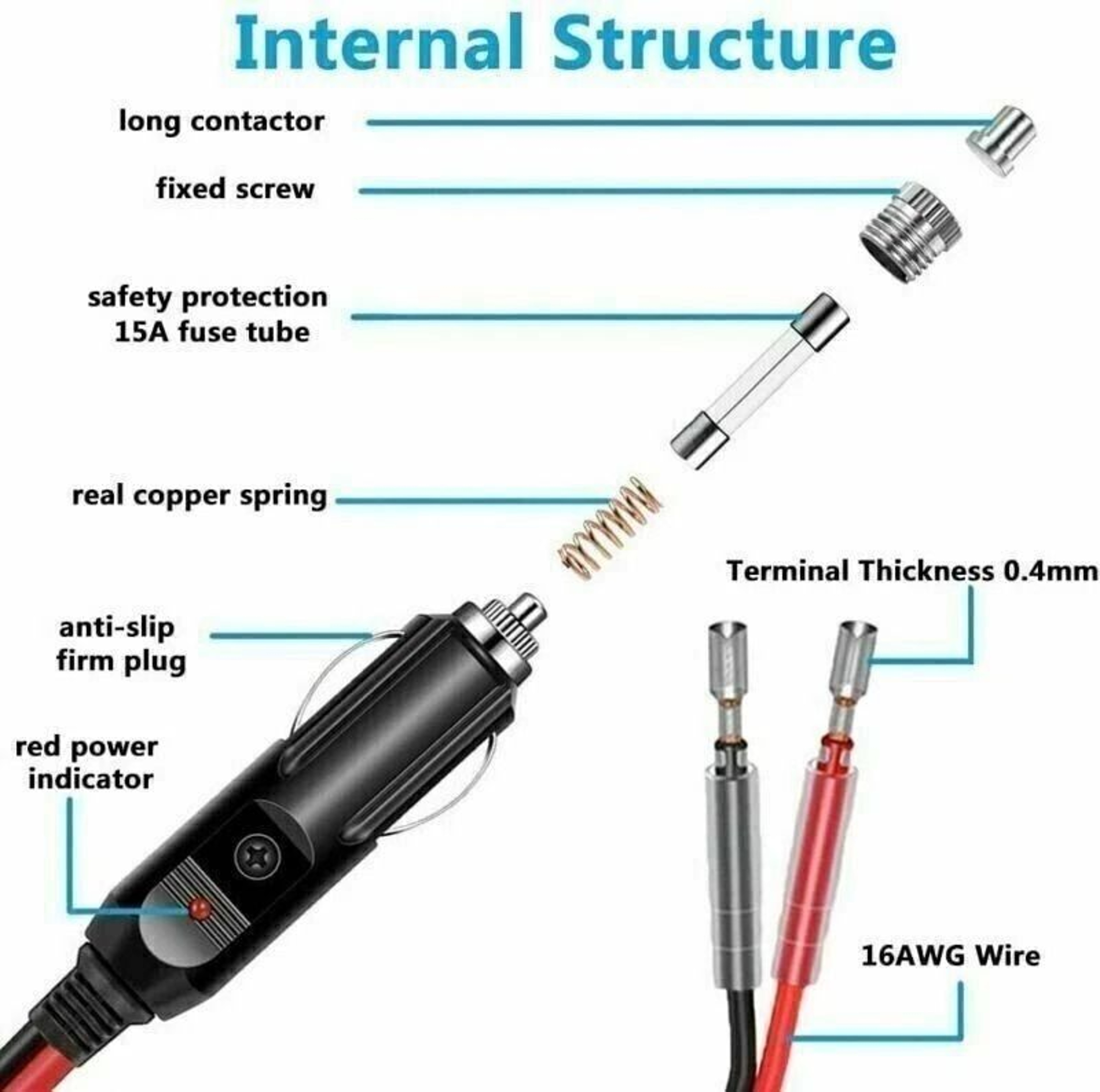 Fused LED Cigarette Lighter Male Plug Replacement With Power Indicator 4