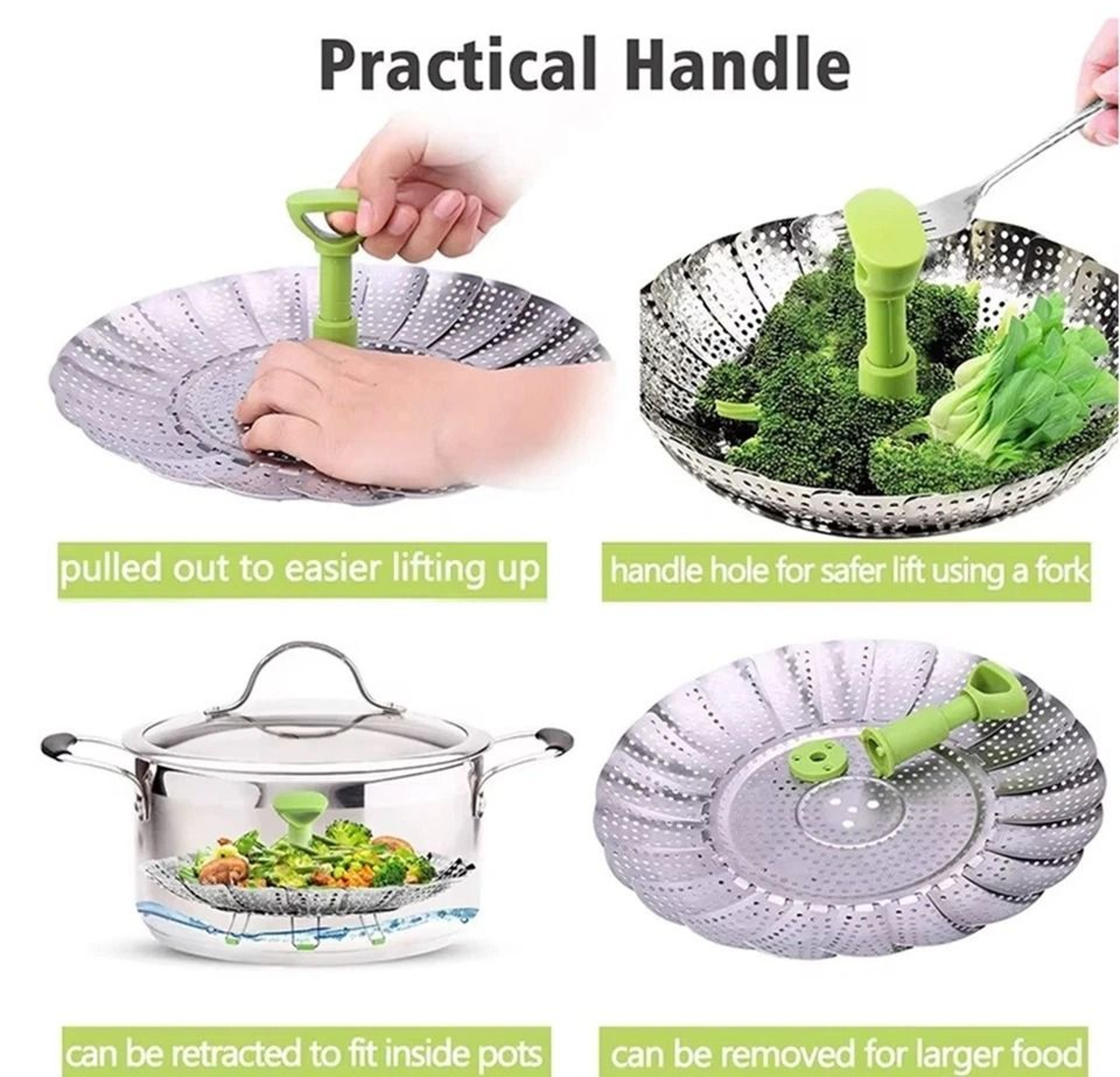 Expandable Vegetable Steamer Basket Stainless Steel Dumpling Steamer Insert For Pots 10