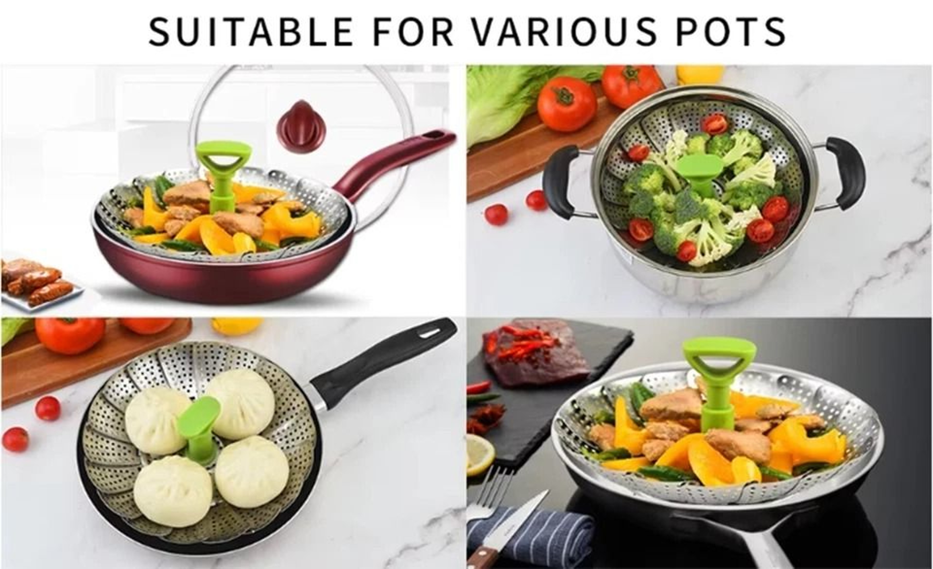 Expandable Vegetable Steamer Basket Stainless Steel Dumpling Steamer Insert For Pots 17