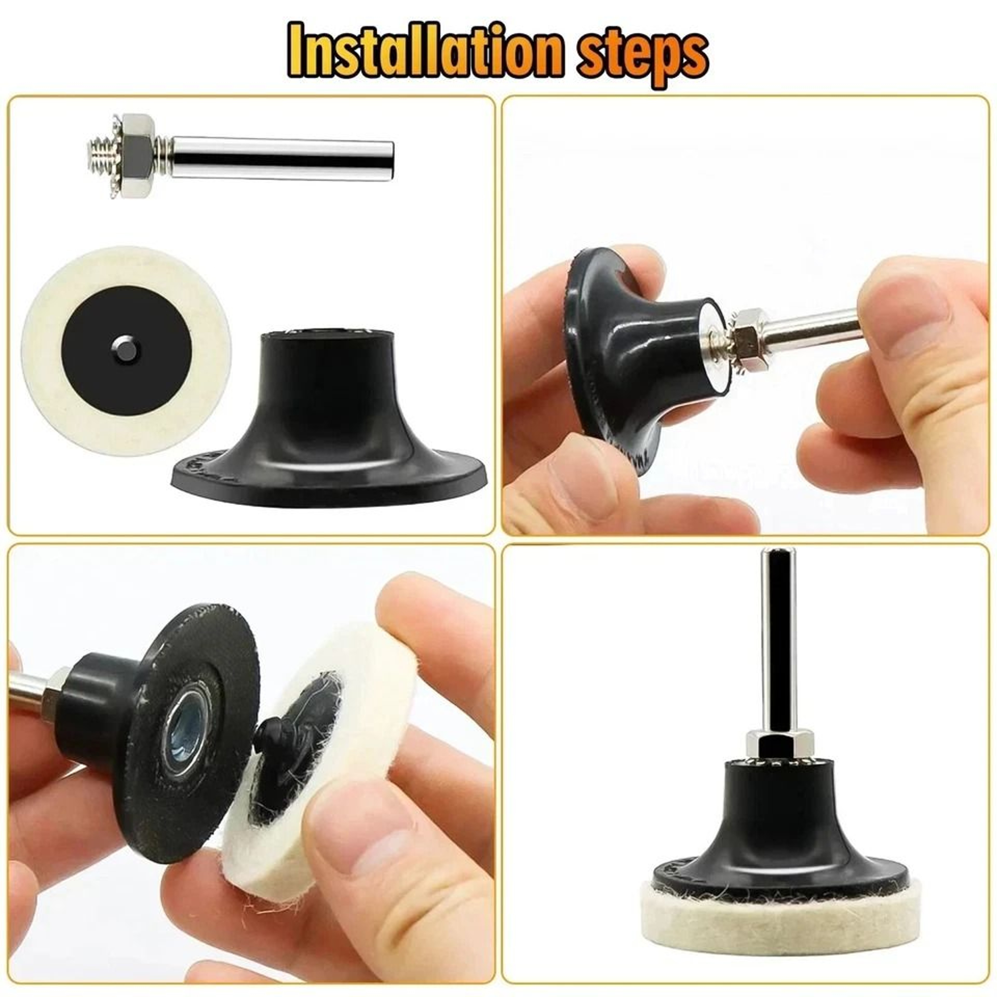 Wool Polishing Pads Kit With Shank Holder For Metal Wood Glass Buffing 3