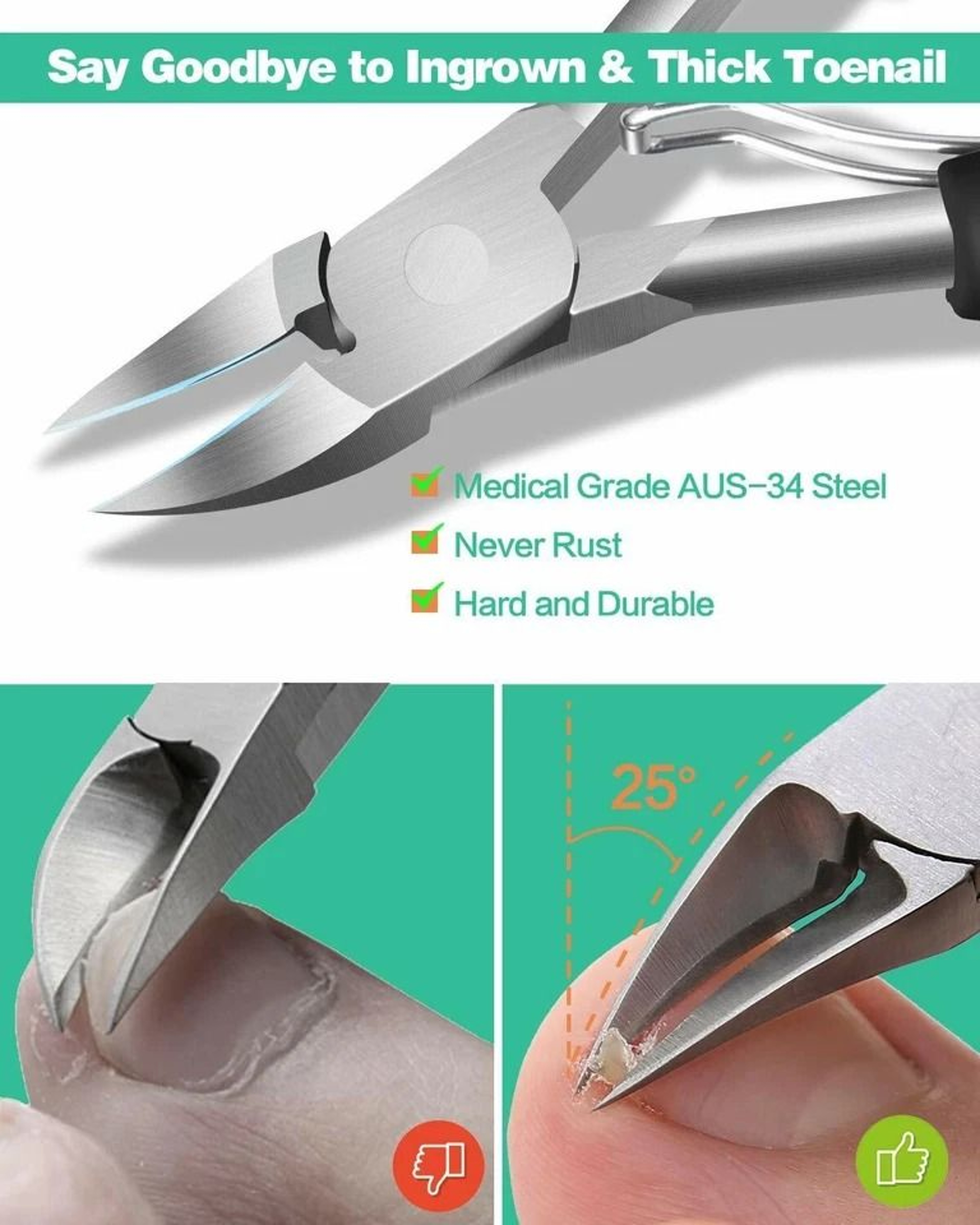 Heavy Duty Thick Toenail Clippers For Ingrown Nails Precision Scissor Cutter 6