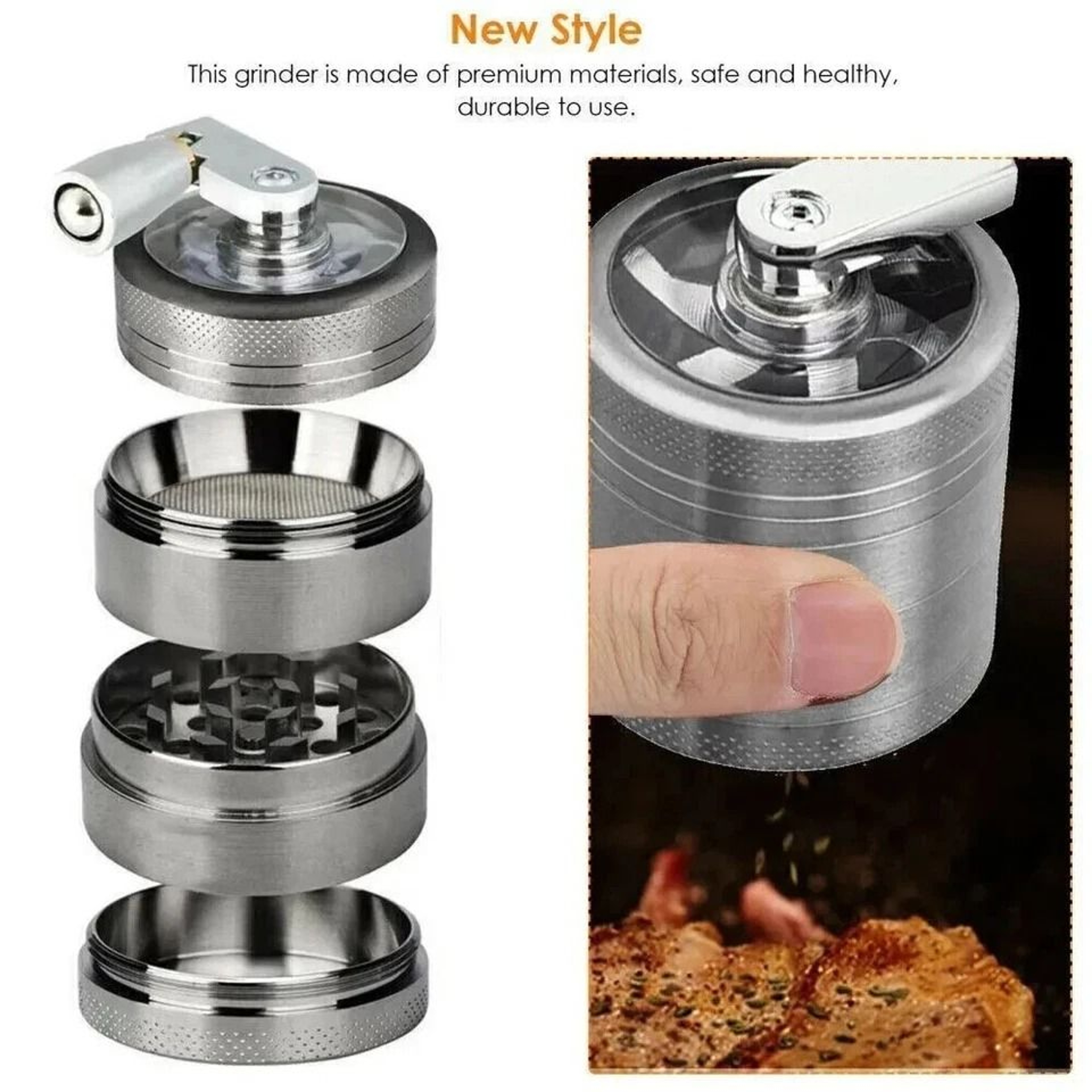 Herb Tobacco Grinder Herbal Metal Spice Crusher With Handle For Smoke  Herbs 3