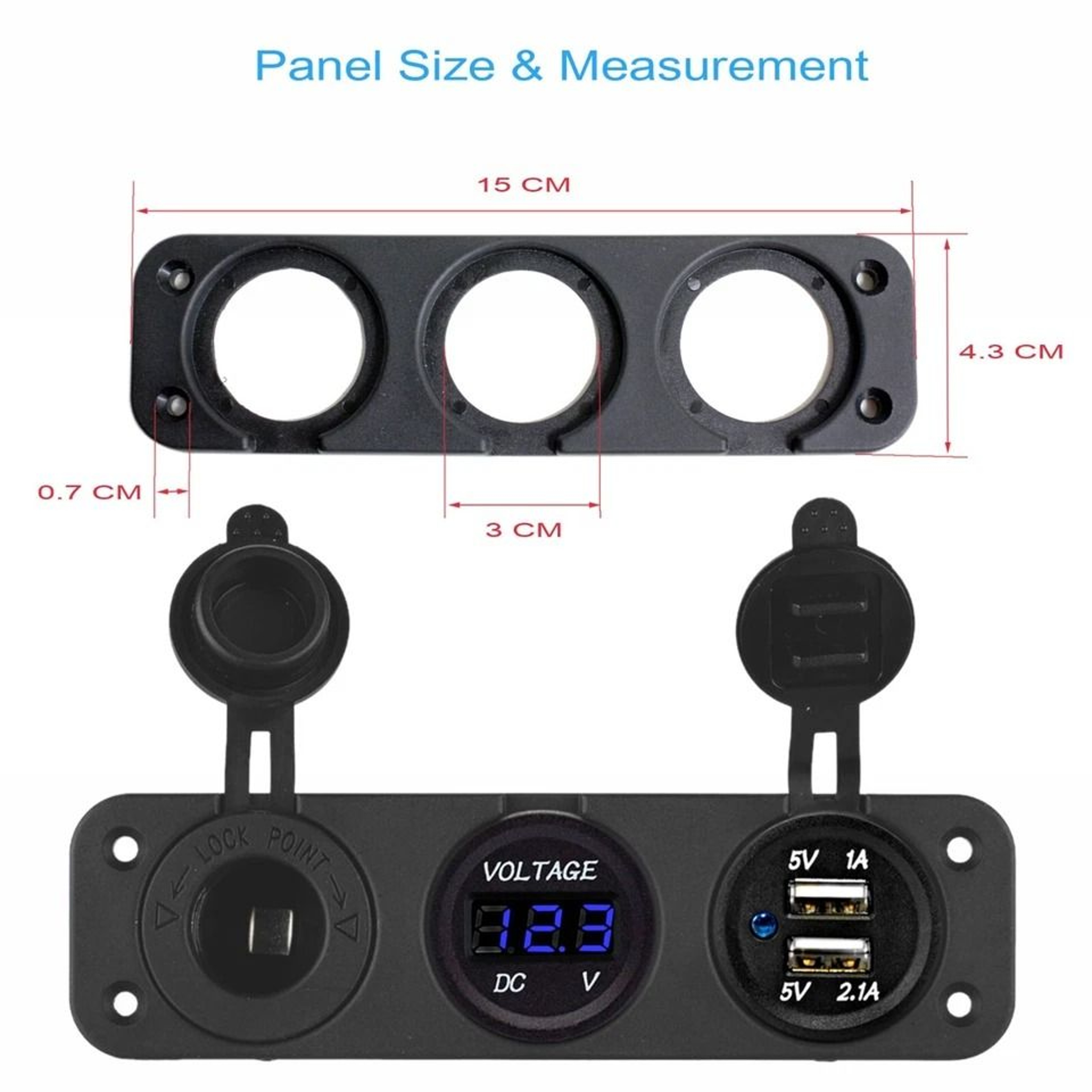 Blue Waterproof Voltmeter  Dual USB Charger For Vehicles Motorcycle Boat Car 7