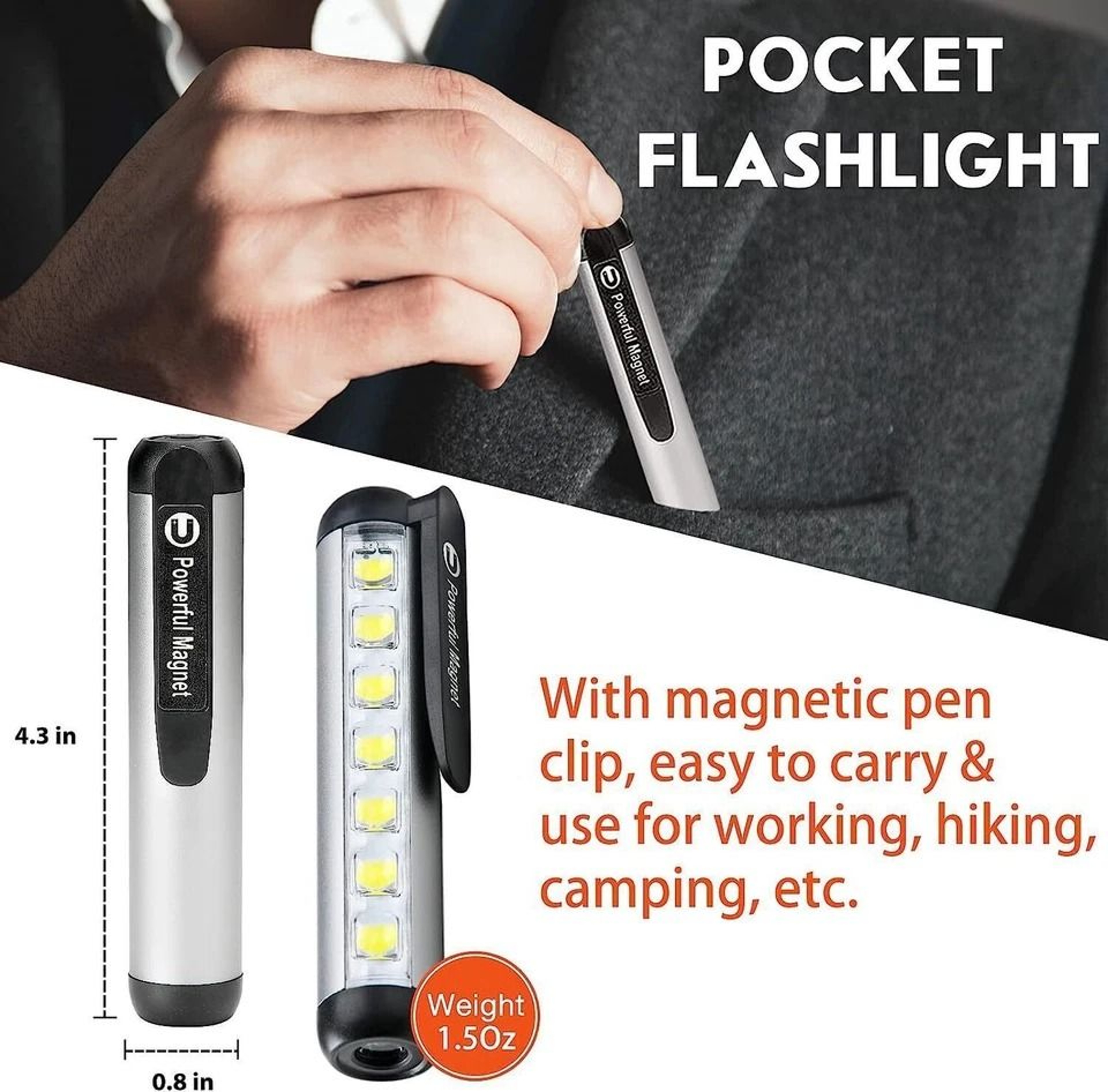 Magnetic Rechargeable COB LED Flashlight Work Light Super Bright Compact Torch Penlight 10
