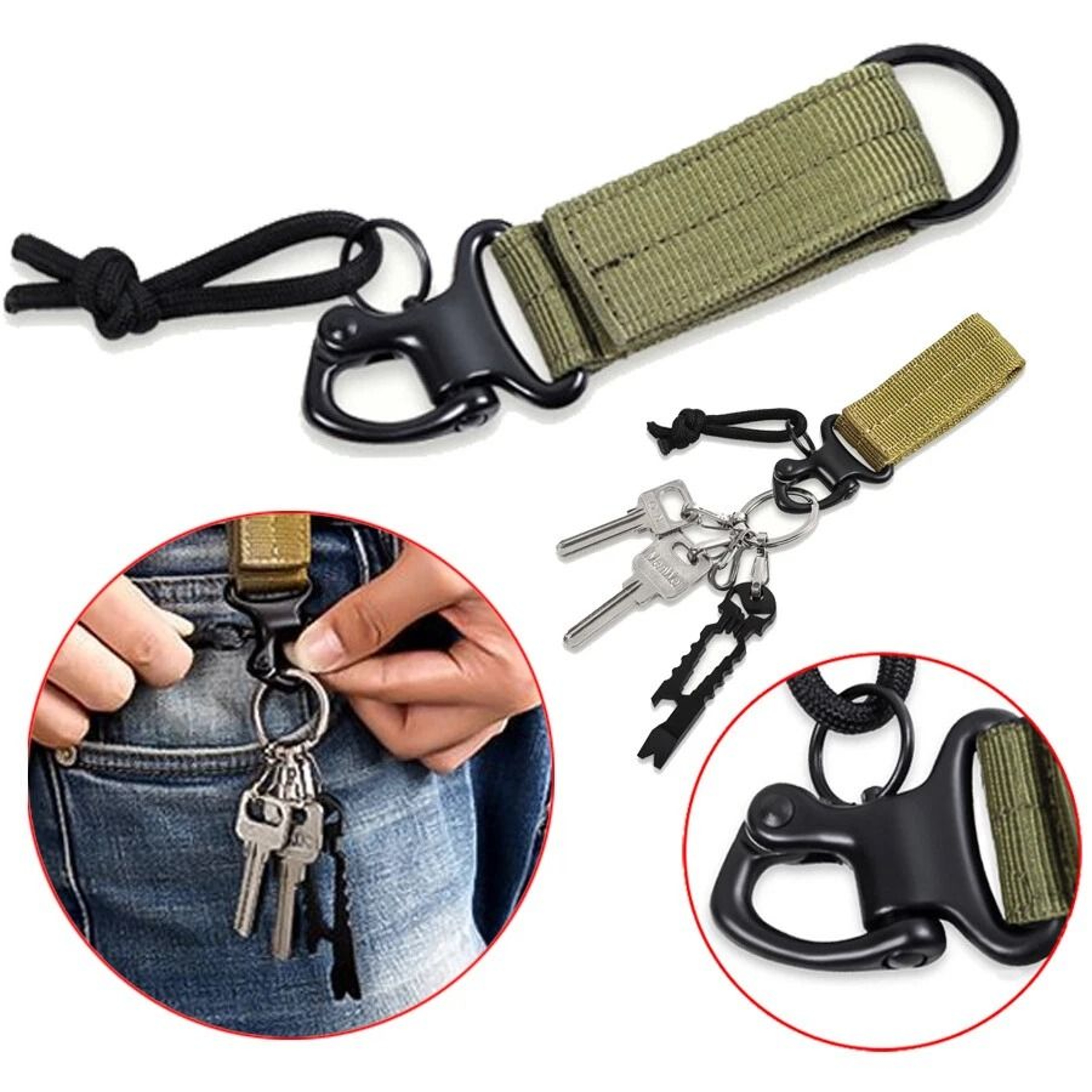 Tactical Keychain Hook With Webbing Outdoor Carabiner For Keys Gear  More 1