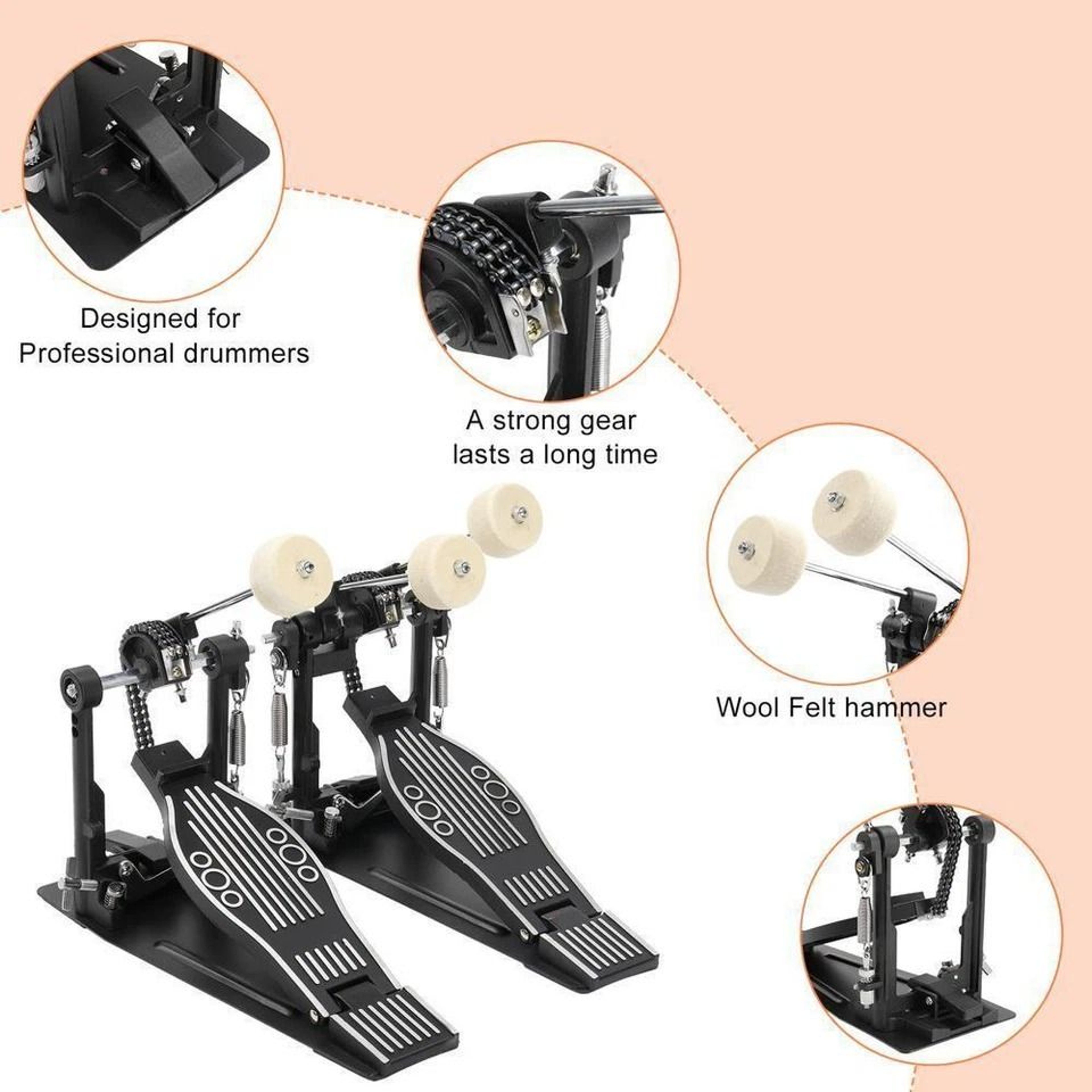 MCH Double Bass Drum Pedal Double Chain Kick Pedal For Practice And Performance 6