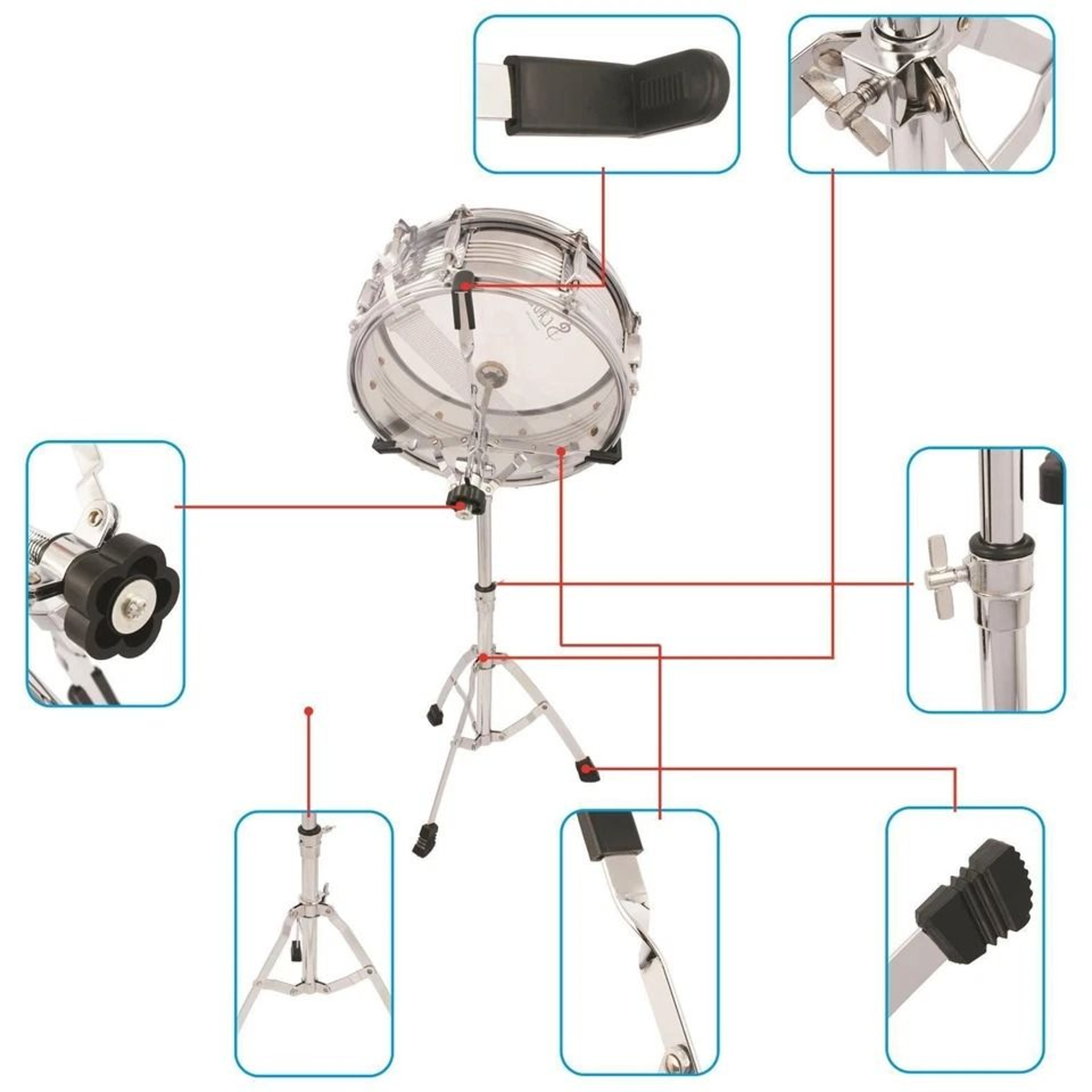 New Chrome Plating Snare Drum Stand Heavy Duty Hardware Percussion 9