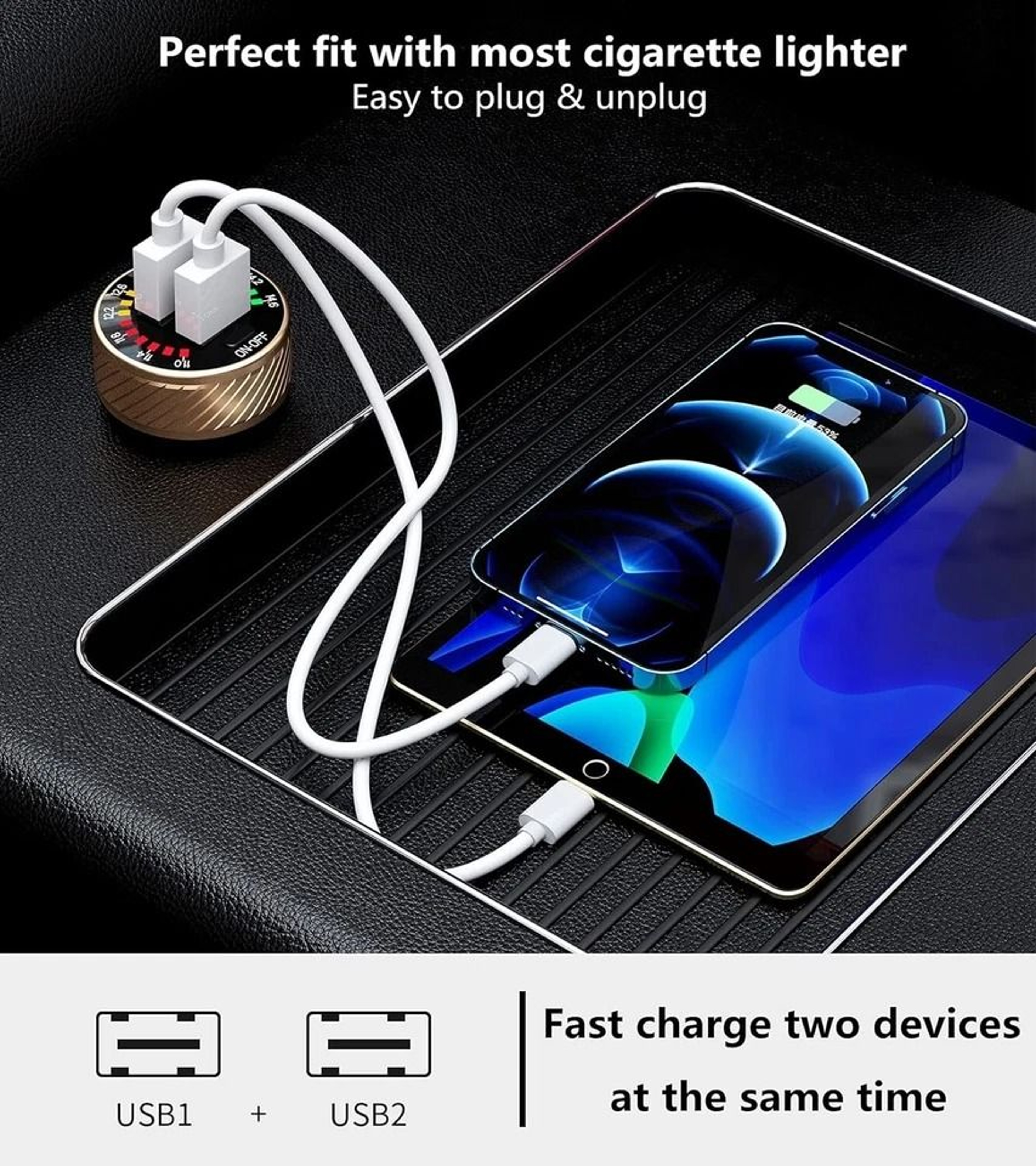 Fast Car Charger With Dual USB And LED Voltmeter For Vehicles 5