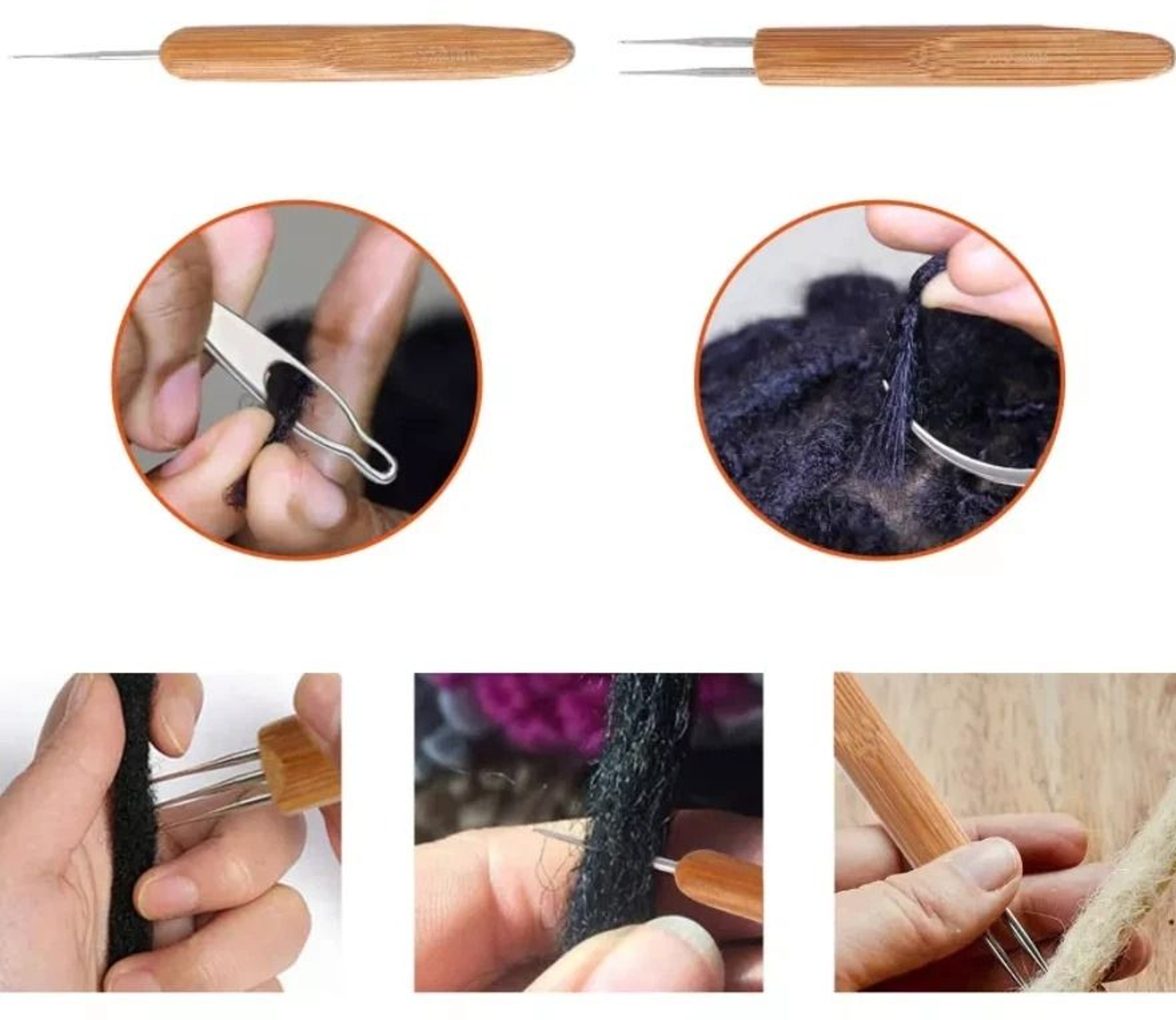 Dreadlock Crochet Hook Set With Bamboo Handle Hair Locking Tool 7