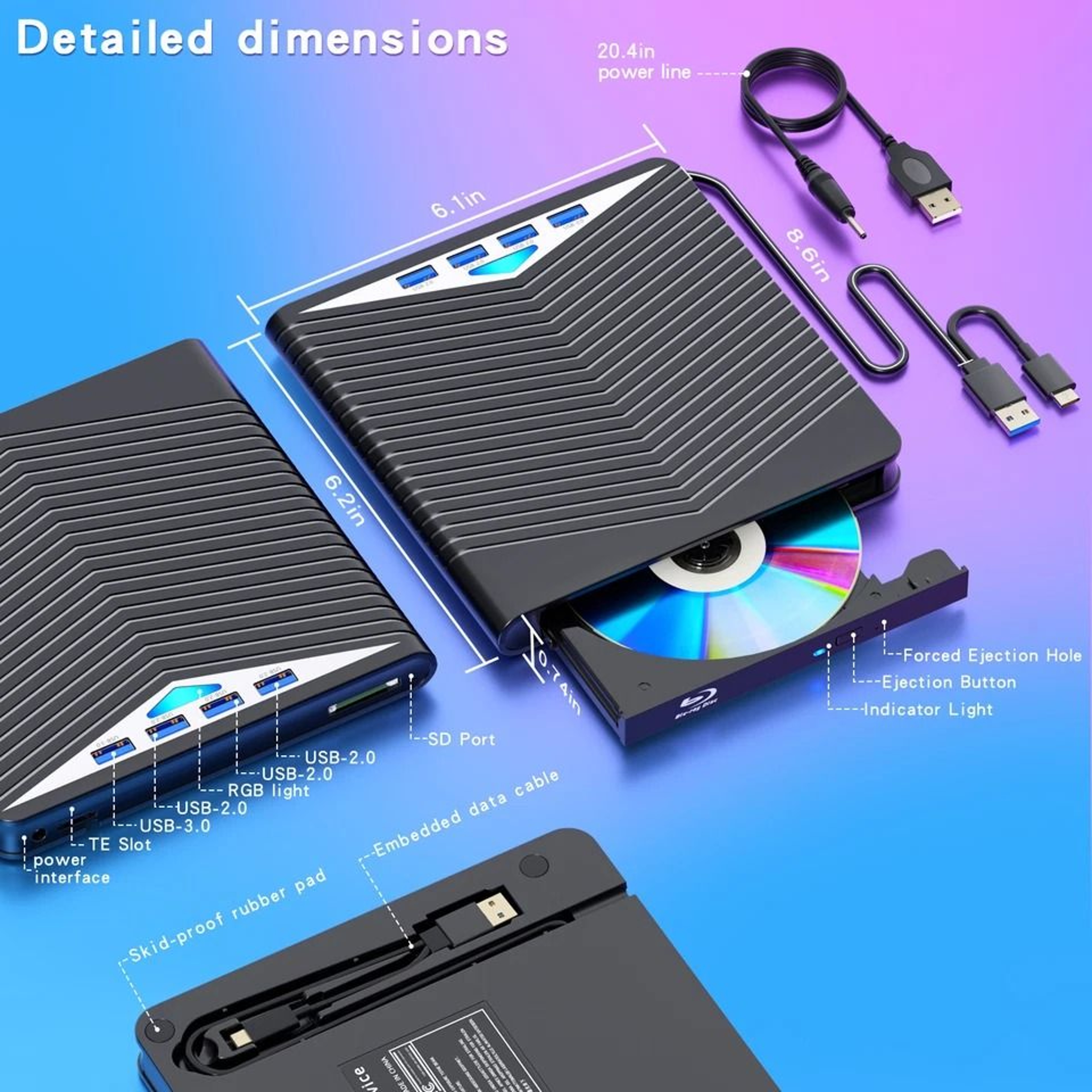 External CD DVD Drive USB DVD Burner Portable CD Drive For Laptop Windows 6