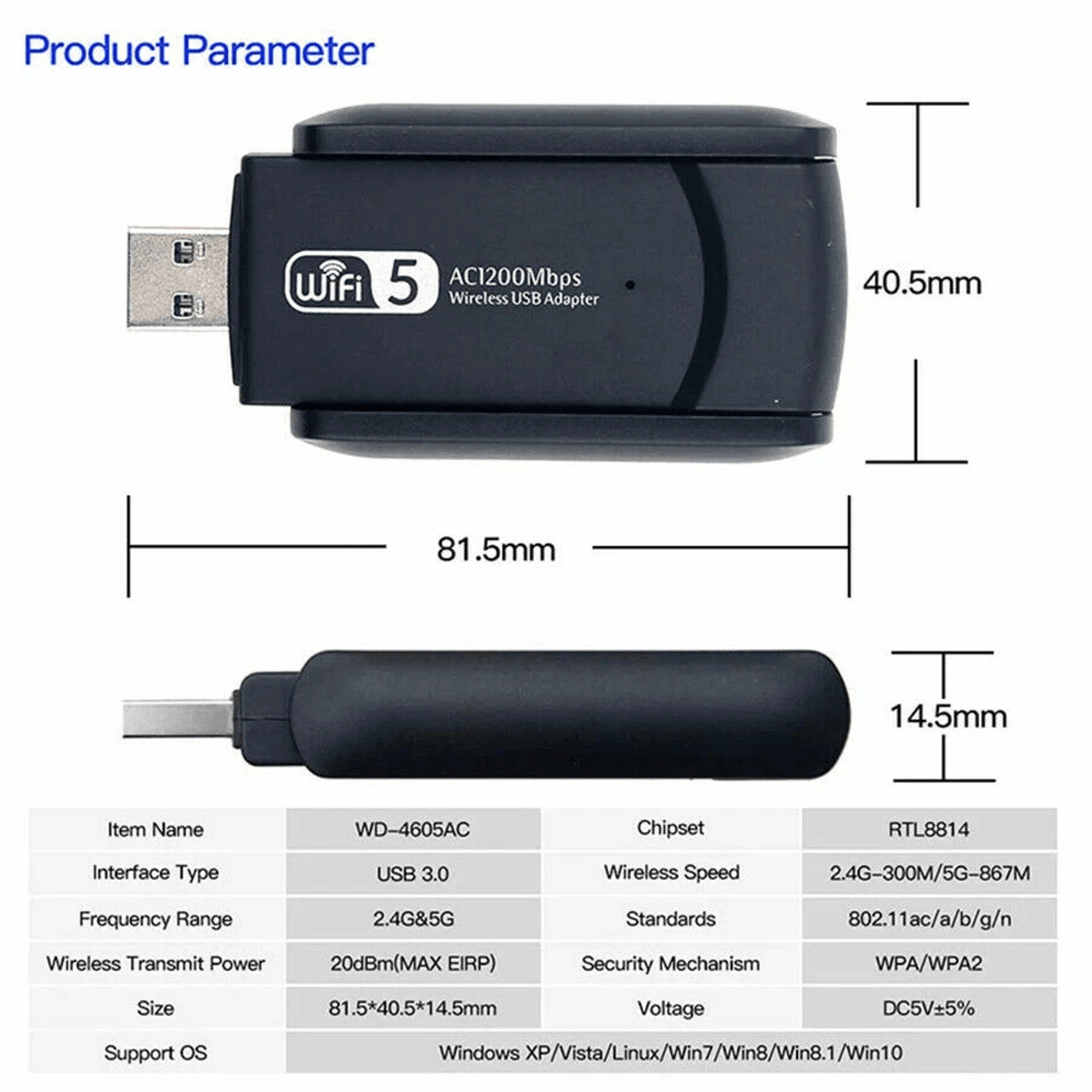 USB WiFi Adapter Dual Band USB Long Range Antenna Dongle For PC Laptop 9