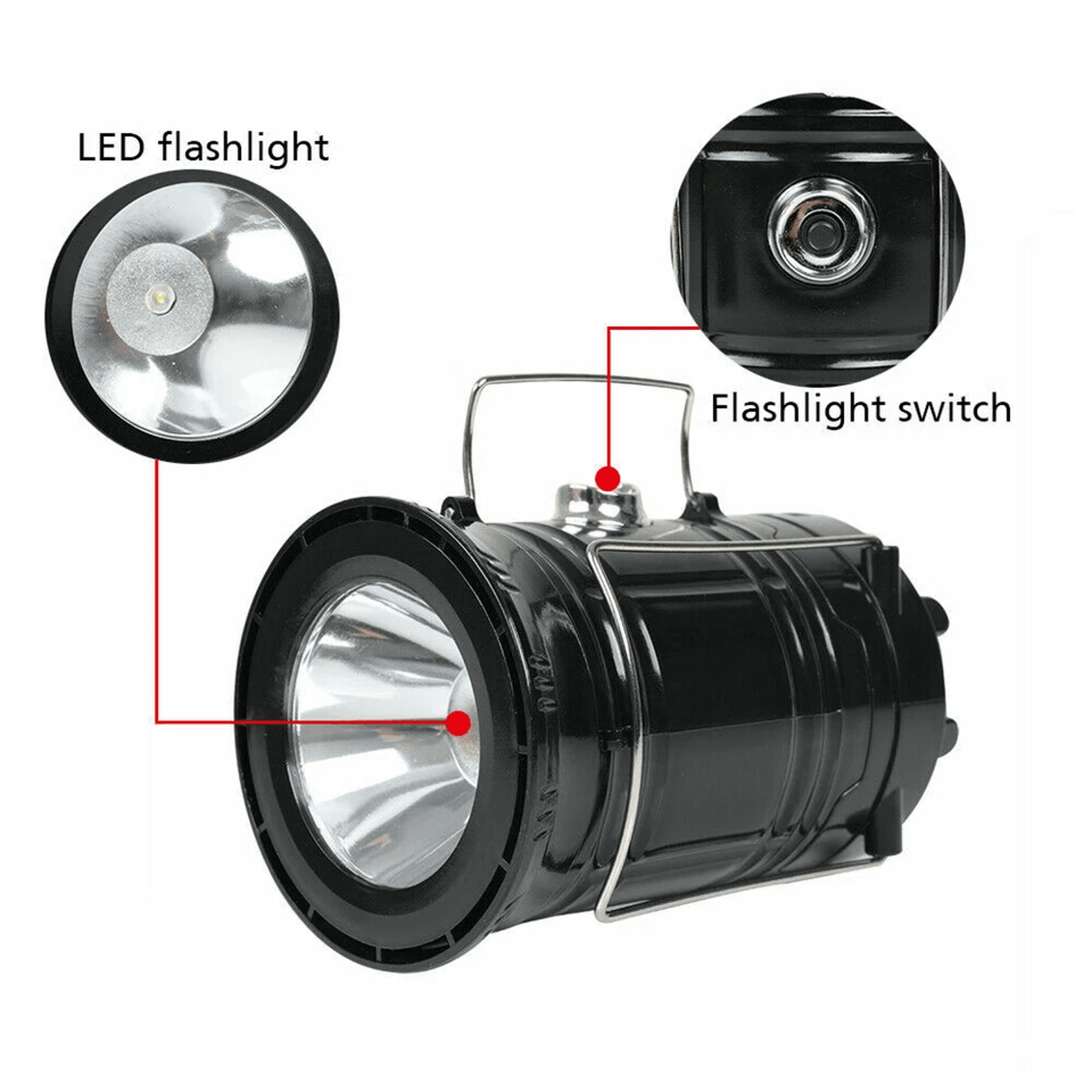 Solar Rechargeable Camping Lantern USB LED Flashlight For Tent And Emergency Use 5