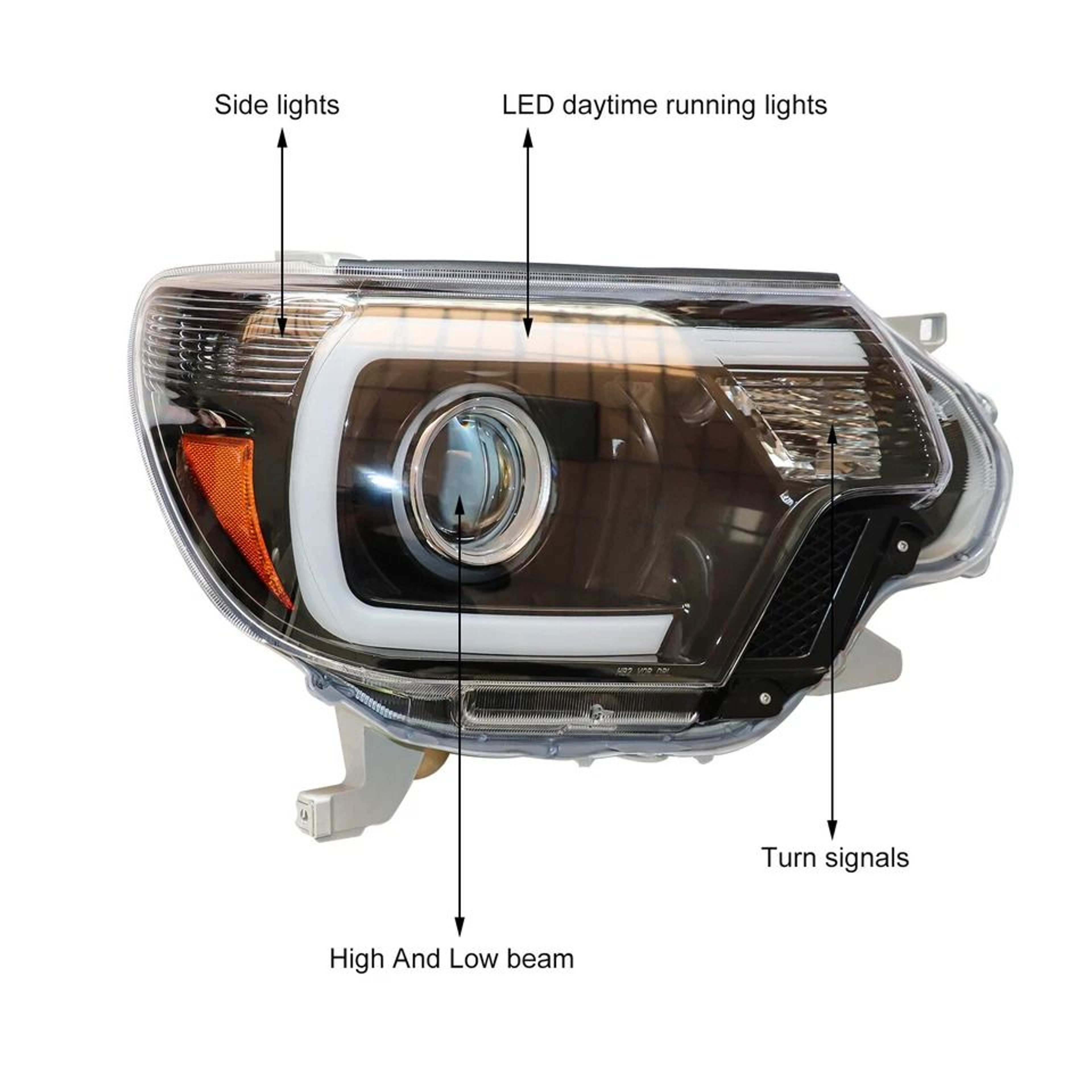 Projector Headlights With LED DRL Bar Black Housing Pair 11