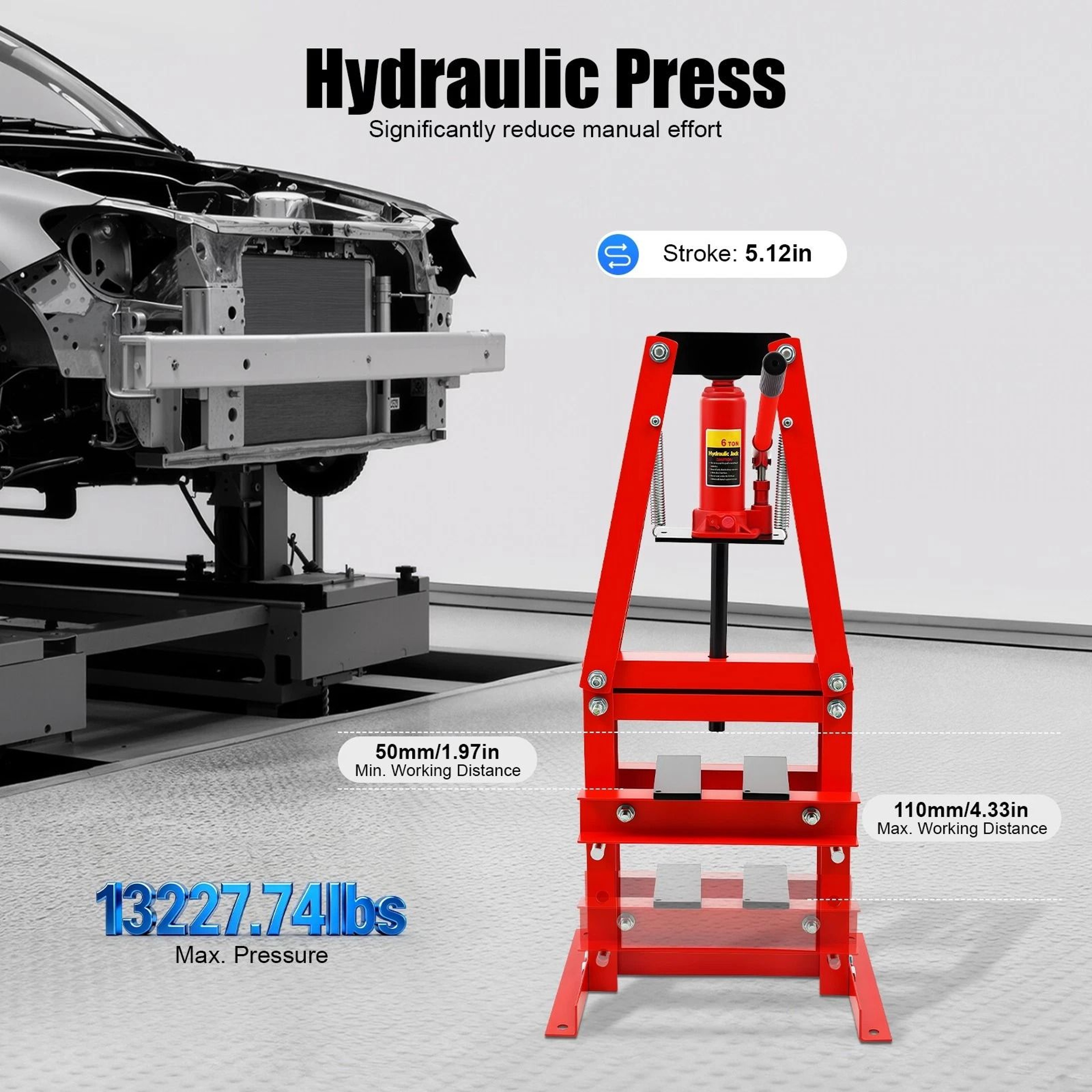Hydraulic Shop Press With Adjustable Work Bed For Garage Bearing And Bushing Jobs 5