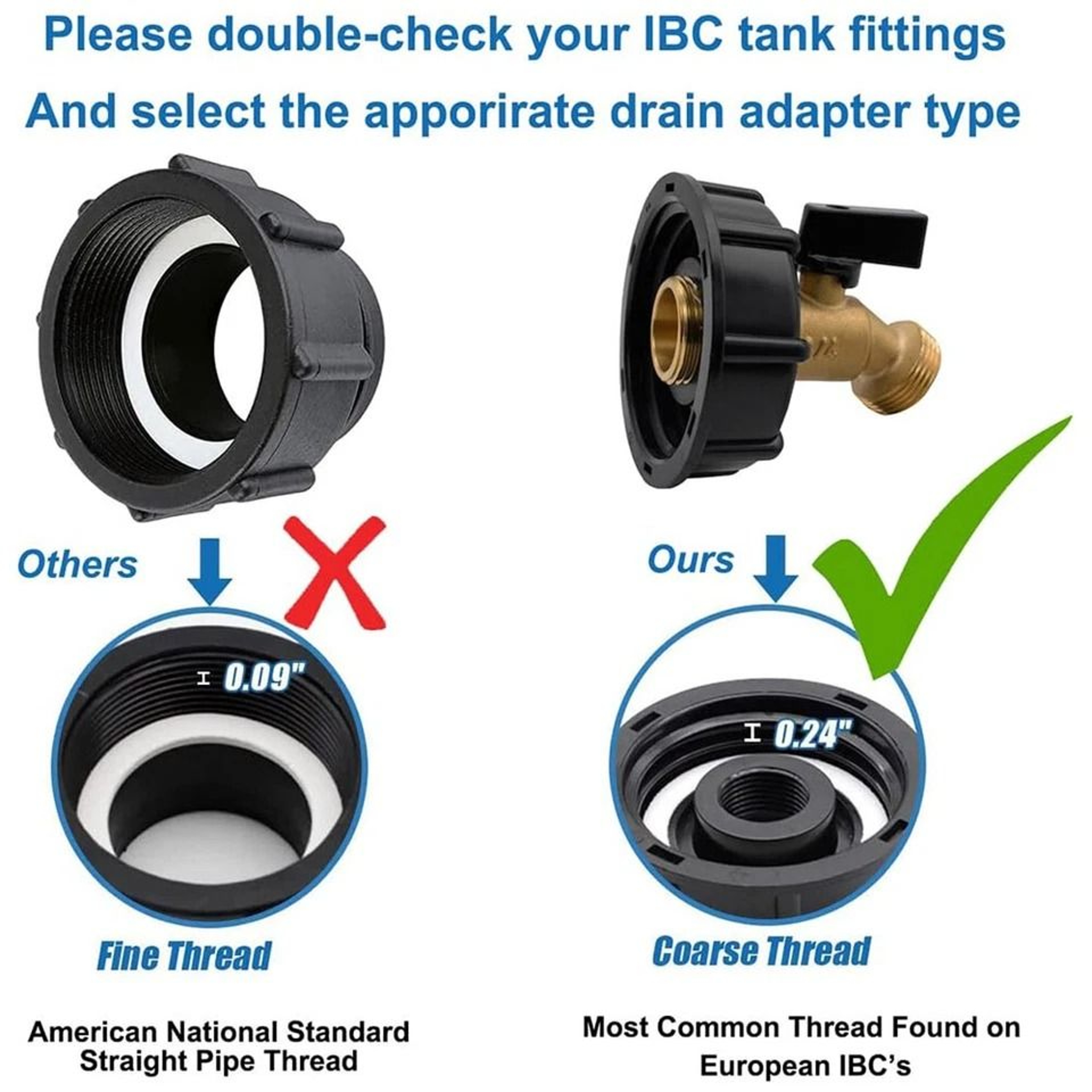 IBC Tote Adapter Coarse Thread To Garden Hose Brass Valve 4