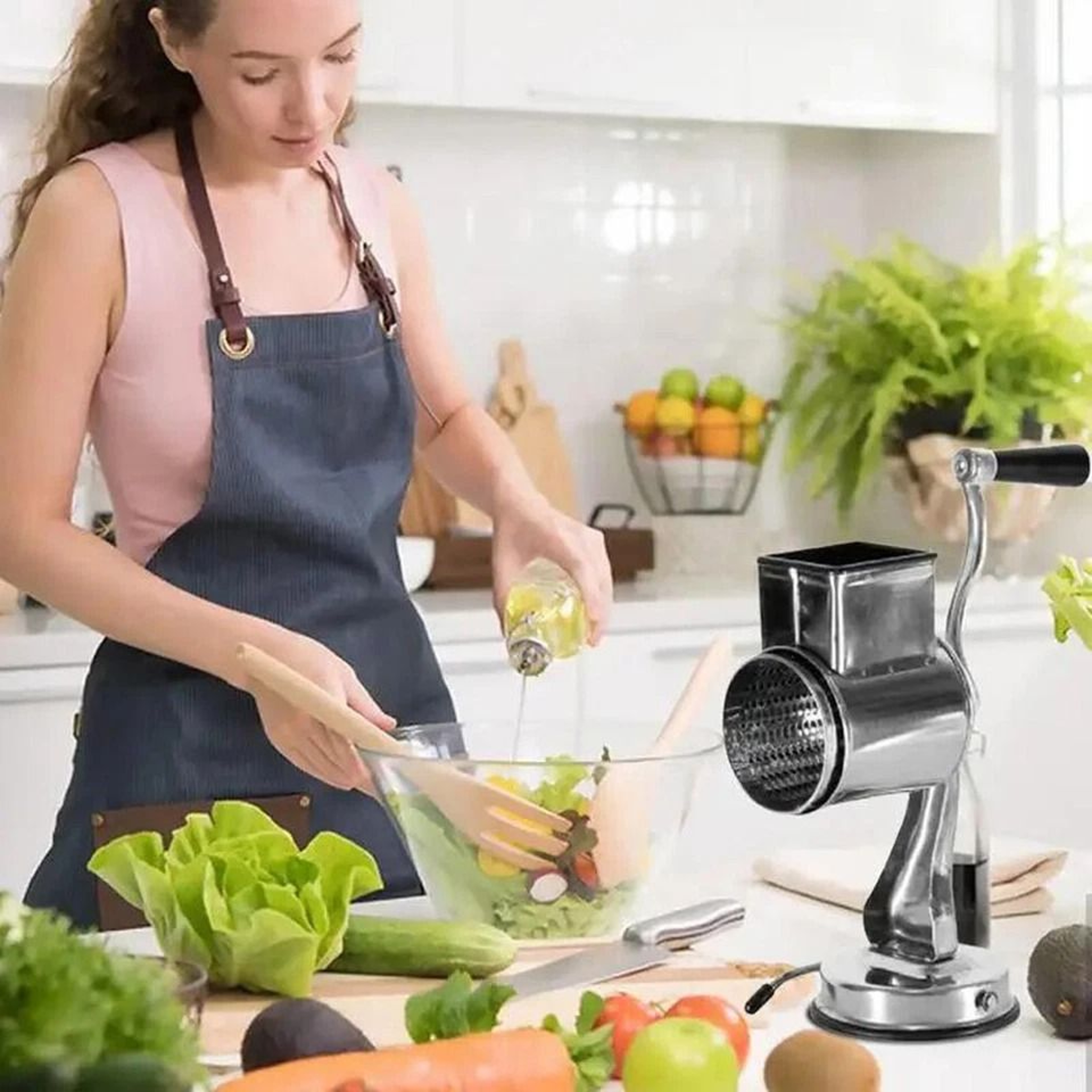 Stainless Steel Rotary Cheese Grater Hand Crank Vegetable Drum Slicer 9