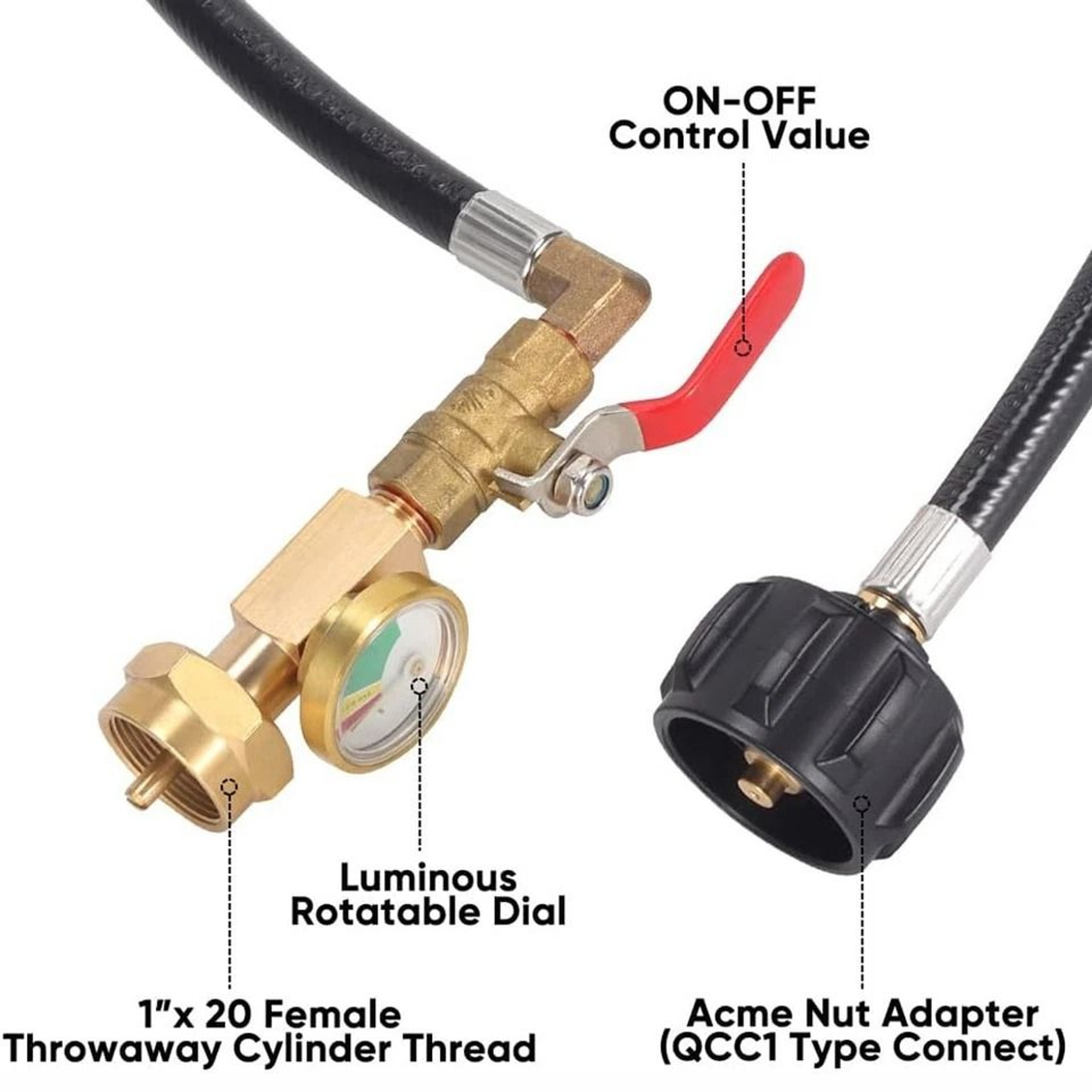 Propane Refill Adapter Hose With Gauge And On Off Valve For Tanks 2