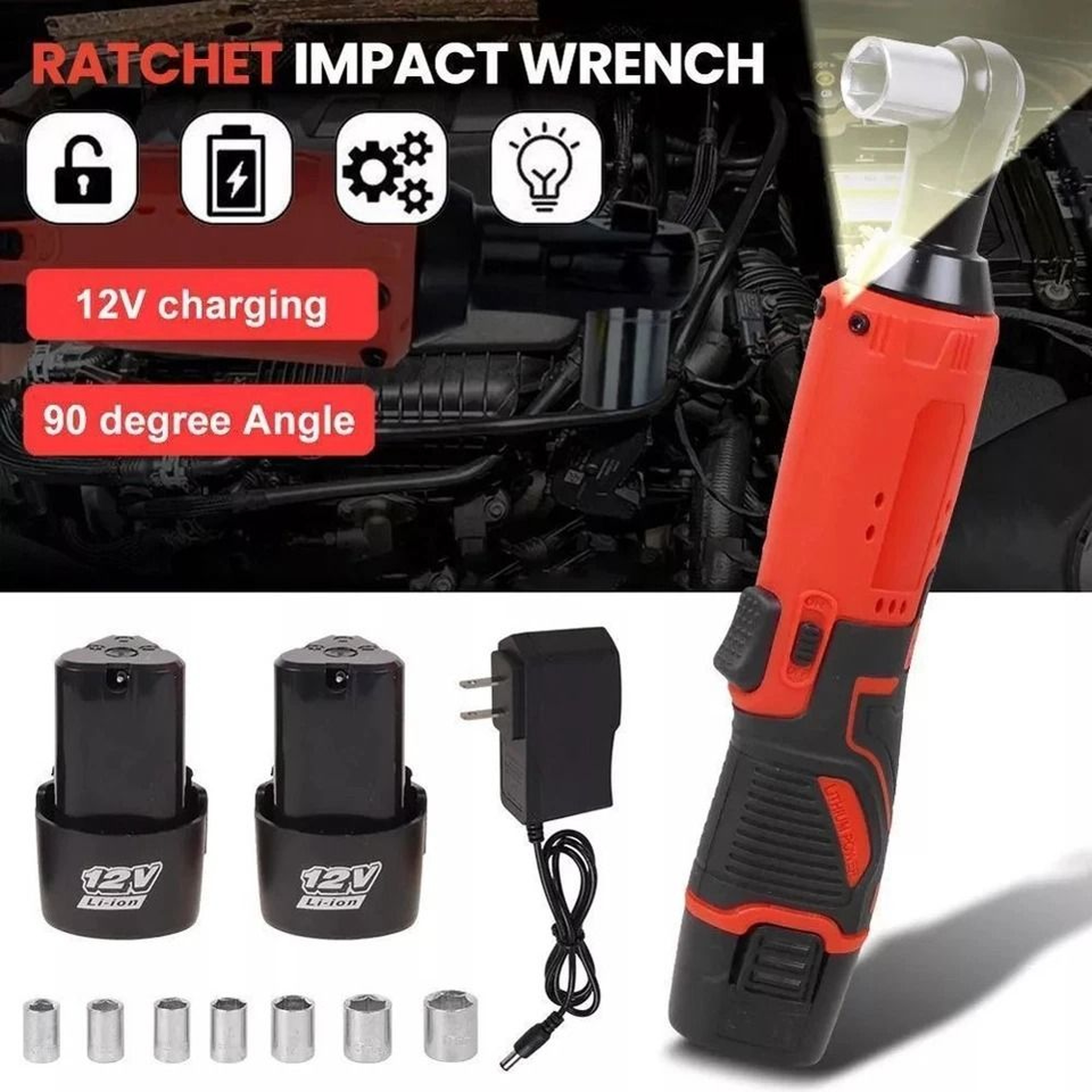 Cordless Electric Ratchet Wrench Drive Right Angle Power Tool 1