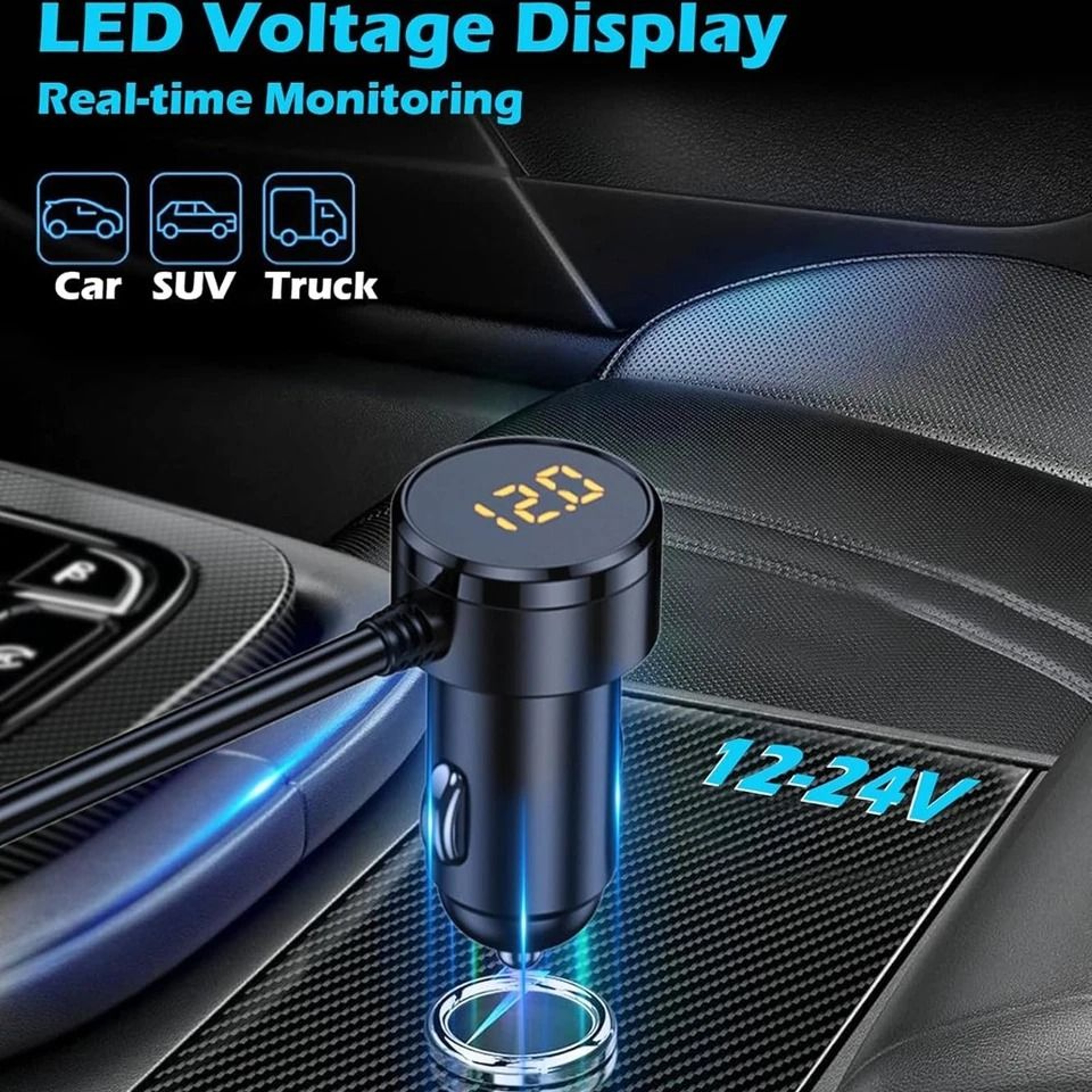 Car Cigarette Lighter Splitter With USB C Fast Charging And LED Voltmeter 3
