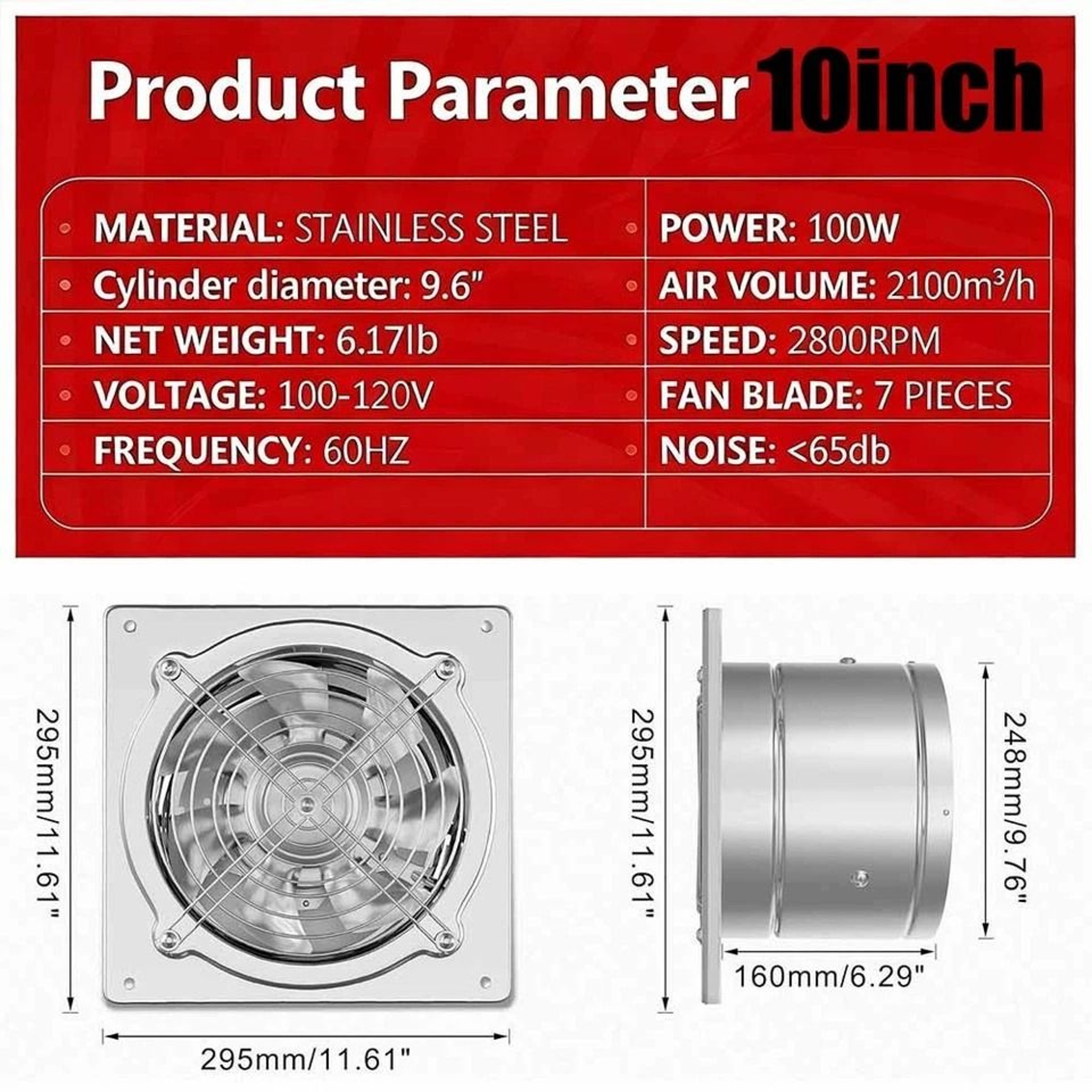 Wall Mount Exhaust Fan CFM Metal Ventilation Fan With Switch 9