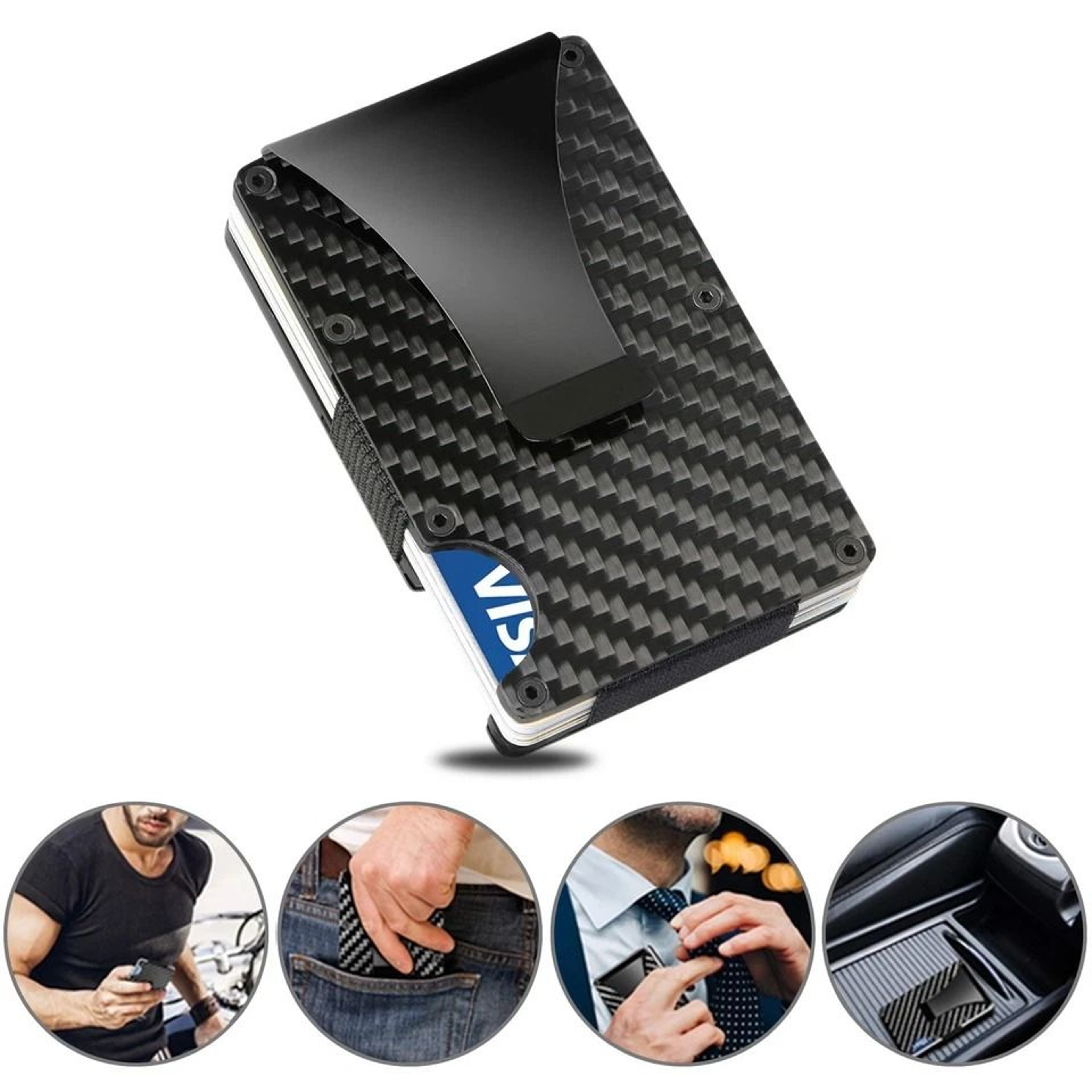 RFID Blocking Slim Money Clip Carbon Fiber Wallet For Men 1