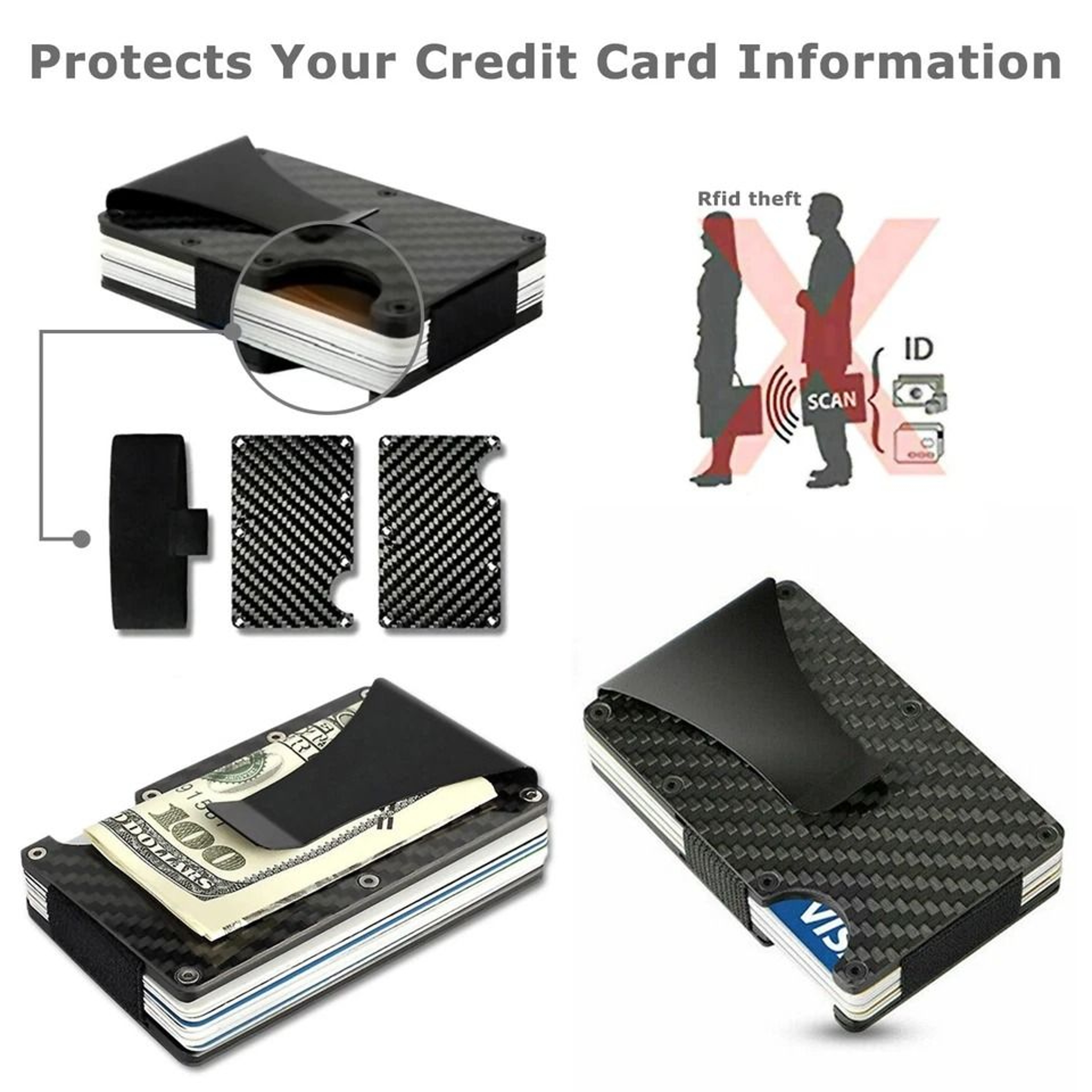 RFID Blocking Slim Money Clip Carbon Fiber Wallet For Men 2