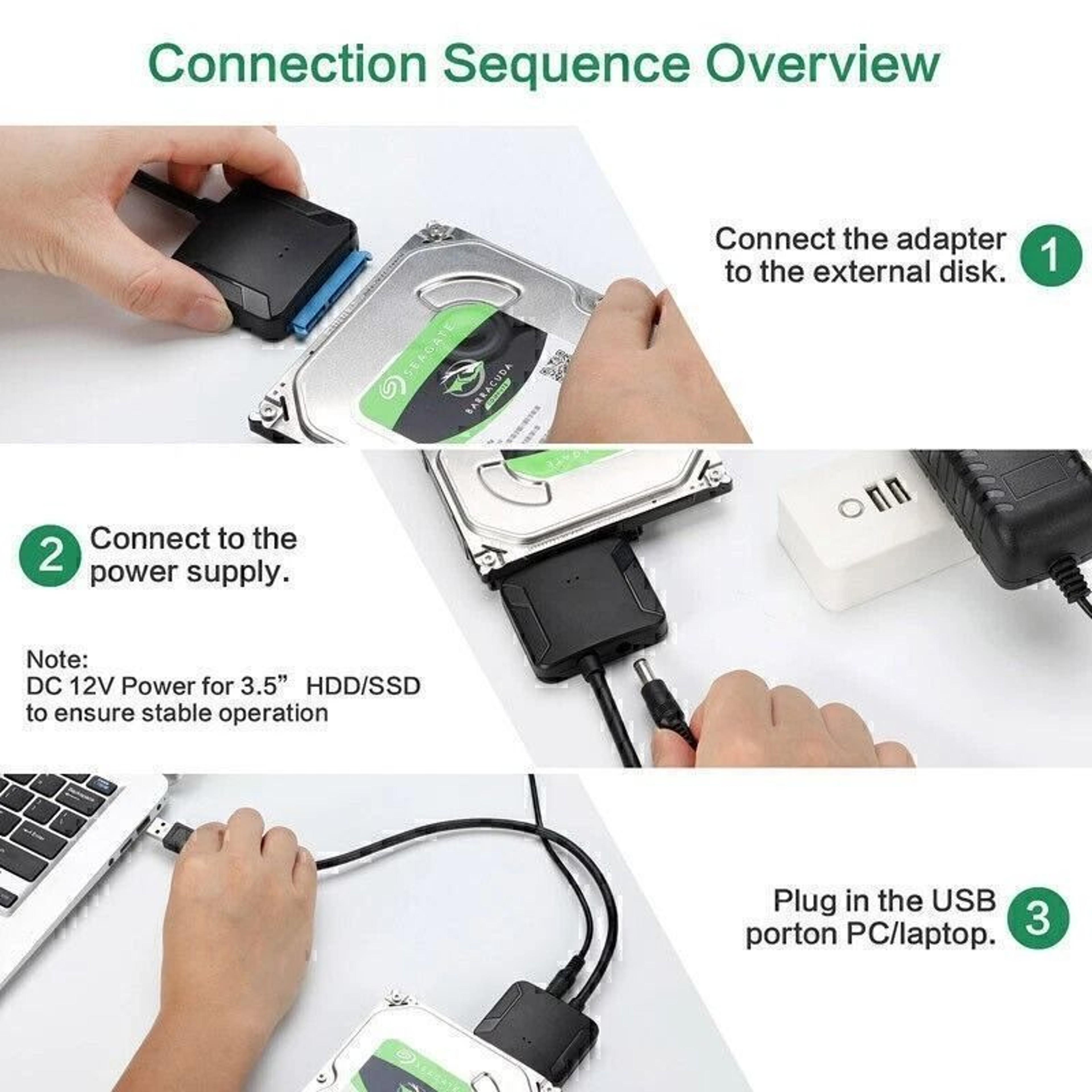 USB To SATA III Adapter For HDDSSD With Power Supply 3