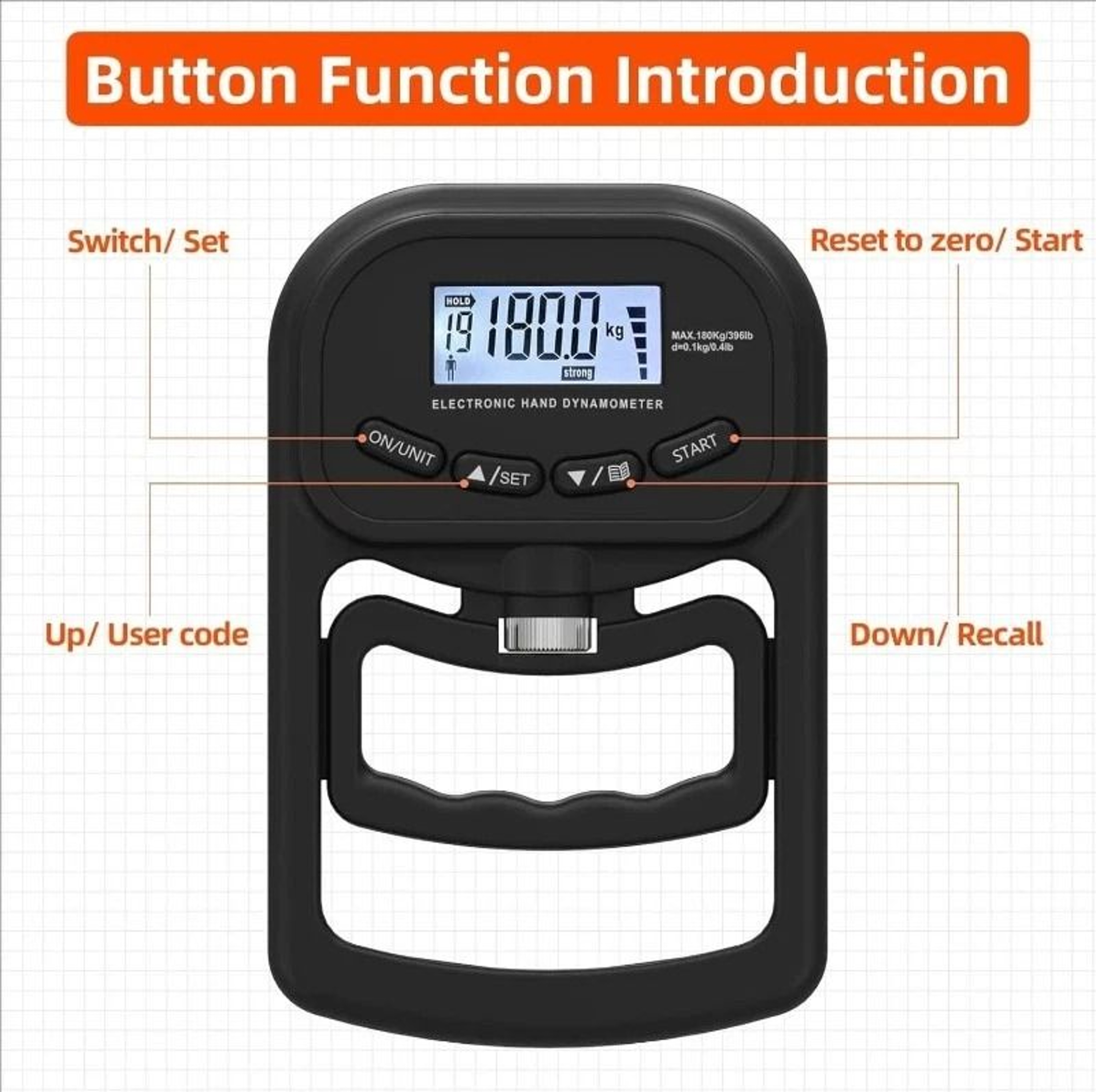 Digital Grip Strength Tester Hand Dynamometer For Fitness Rehab 5