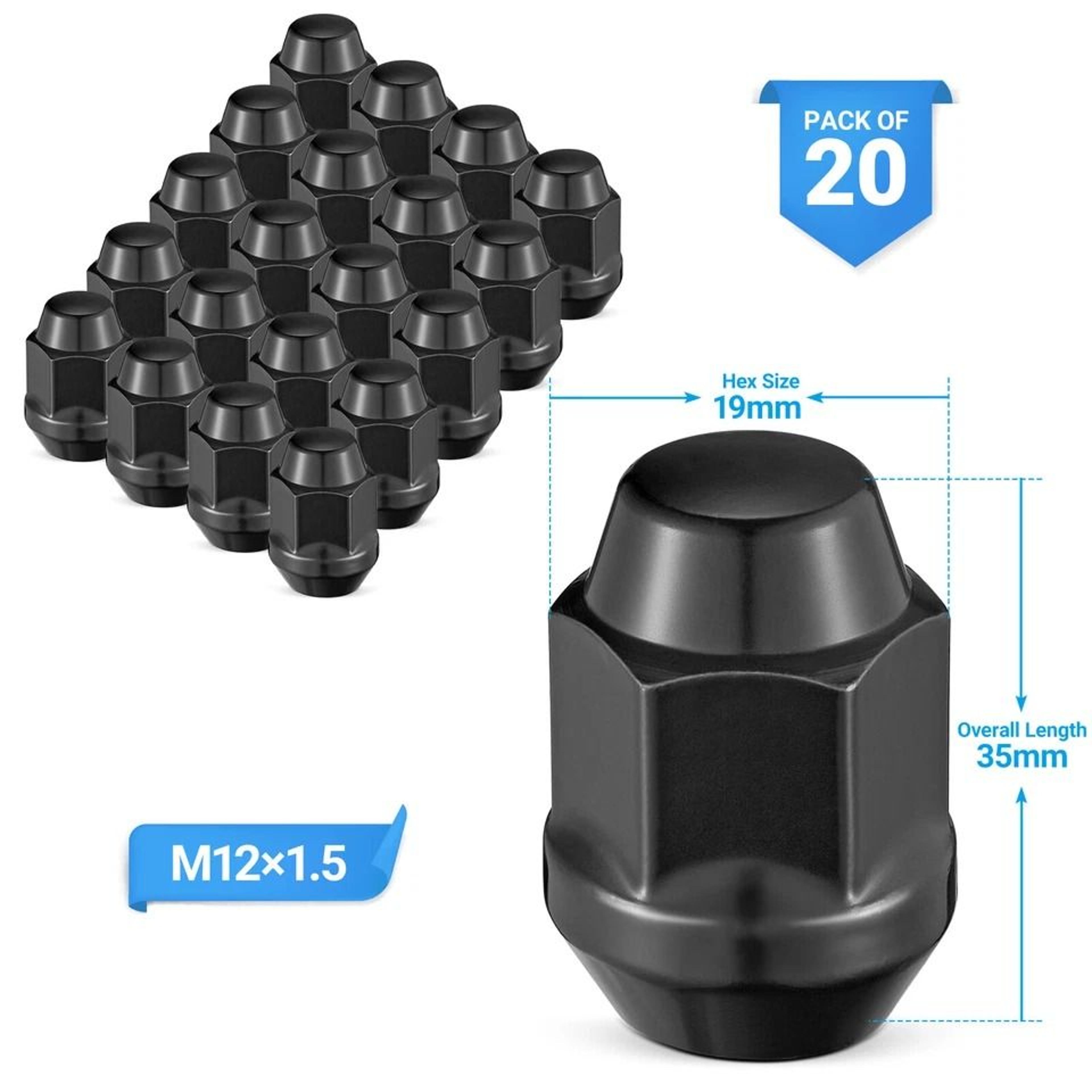 Black Bulge Acorn Lug Nuts Hex For GMC Chrysler 2