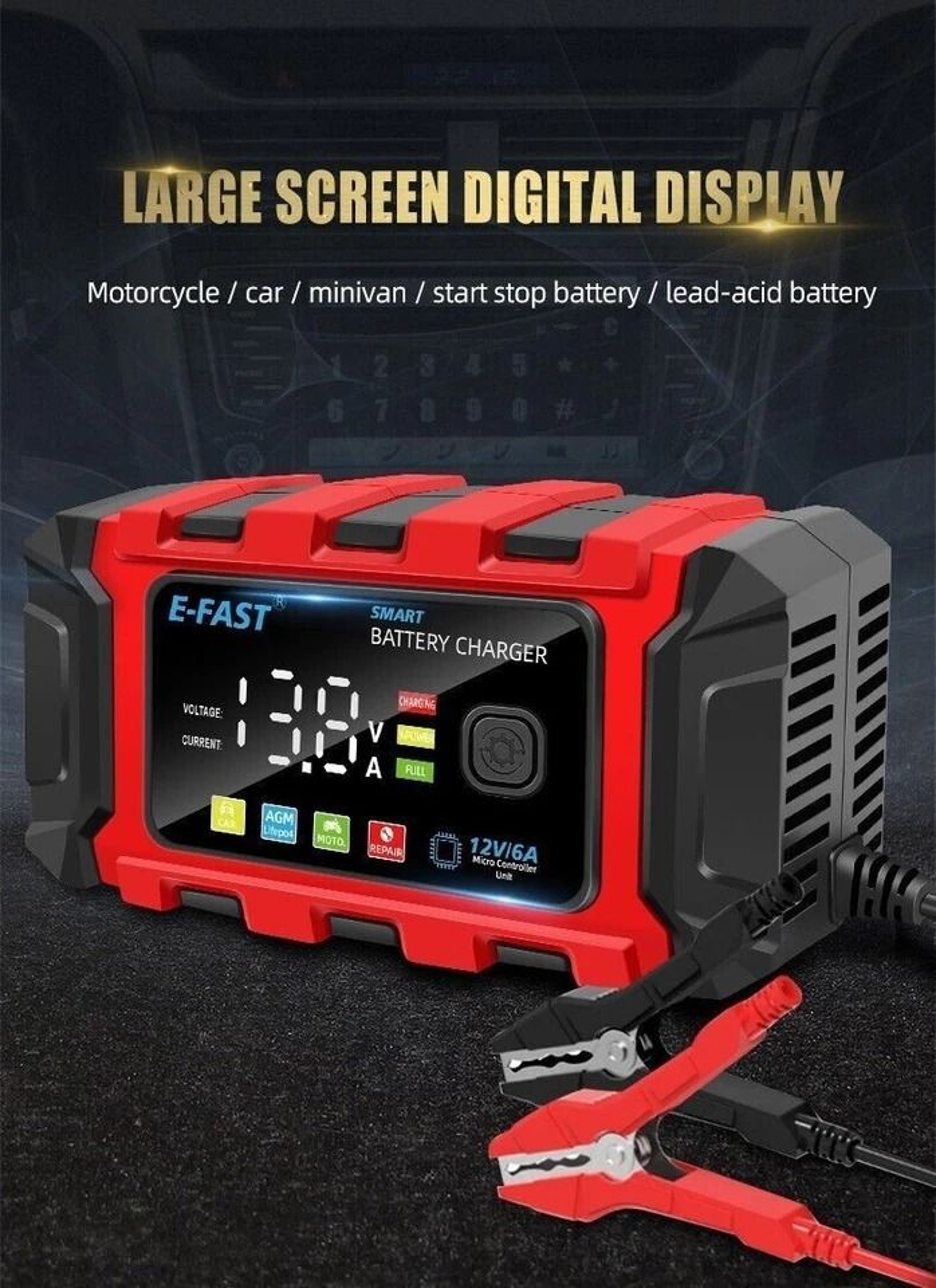 Smart Car Battery Charger Maintainer For Motorcycle AGM Batteries 13