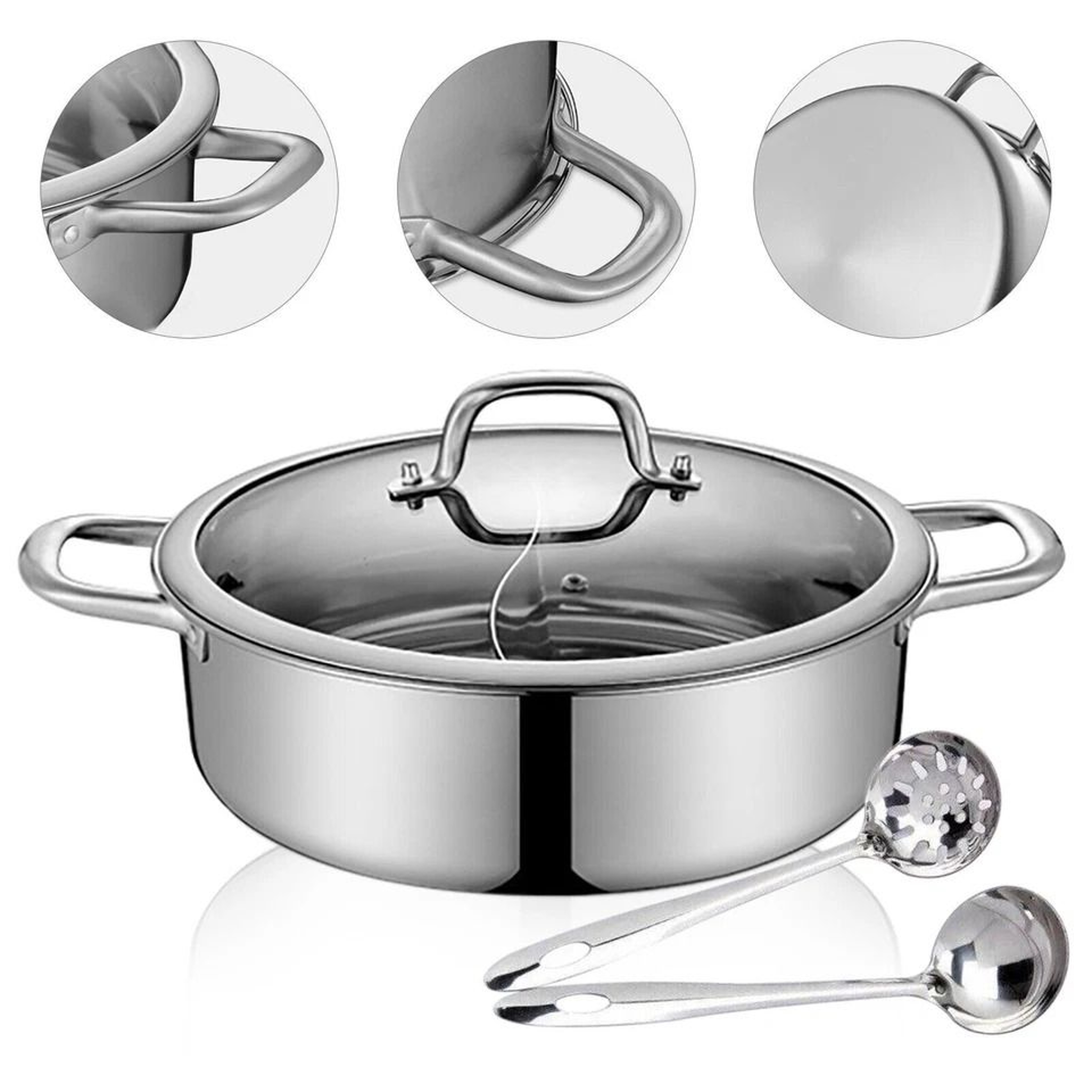 Premium Stainless Steel Dual Sided Shabu Hot Pot With Lid Induction Compatible Hot Pot 3