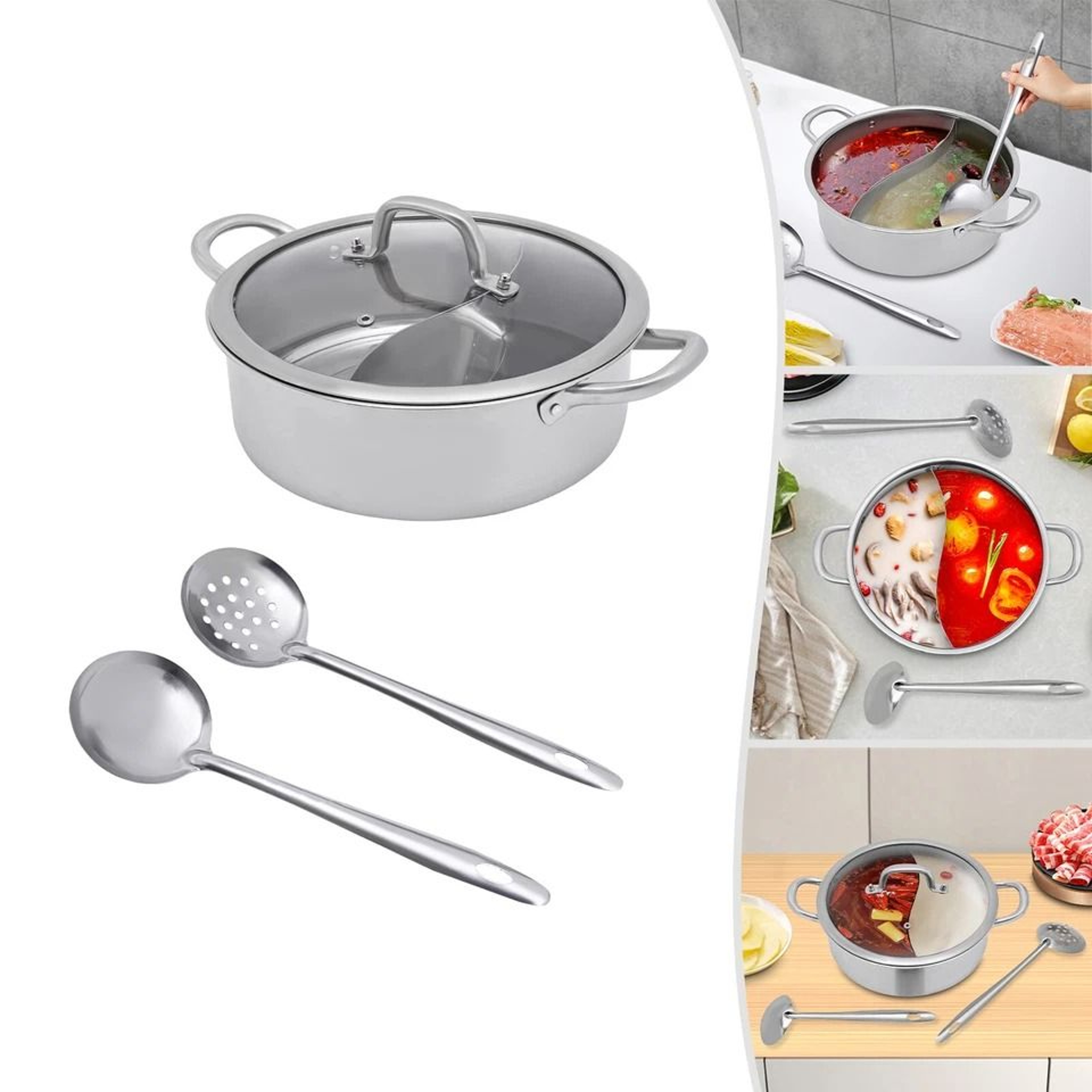 Premium Stainless Steel Dual Sided Hot Pot Cooking Pot With Lid Perfect Hot Pot Cooking Pot For Hom 7