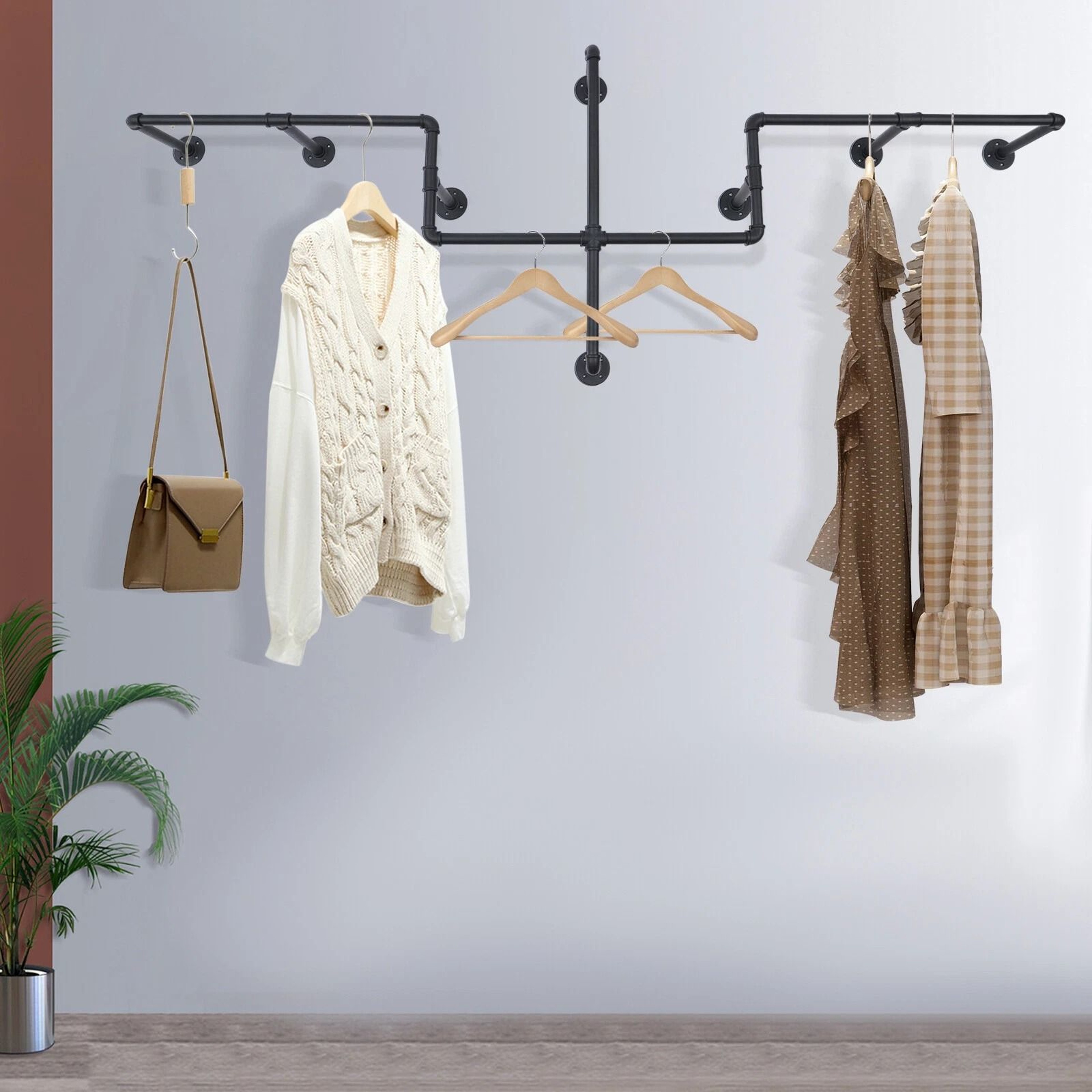 Wall Mounted Clothing Rack Pipe Style Garment Hanger Display Stand 0