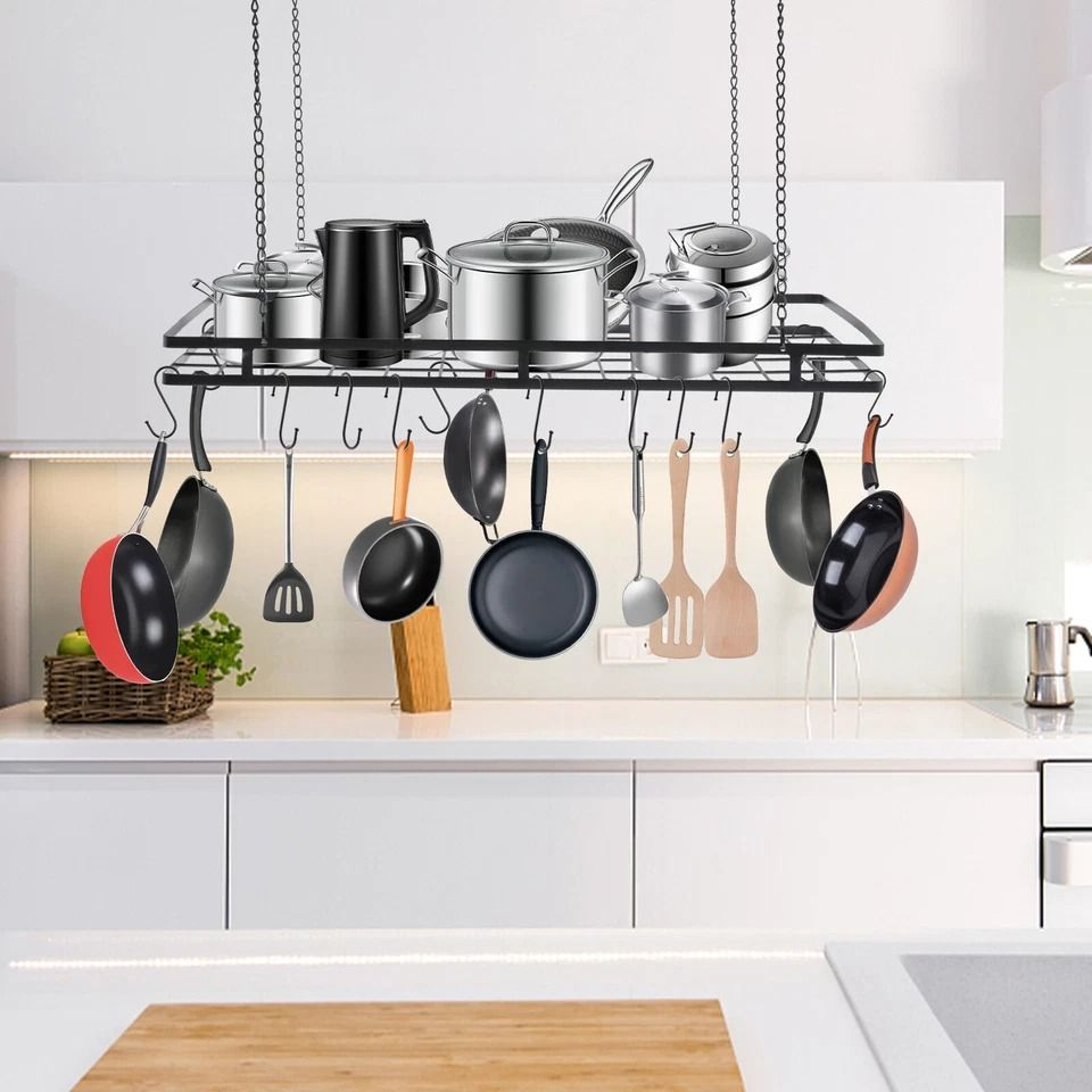 Premium Ceiling Pot Rack With Hooks Black Kitchen Storage Rack 4