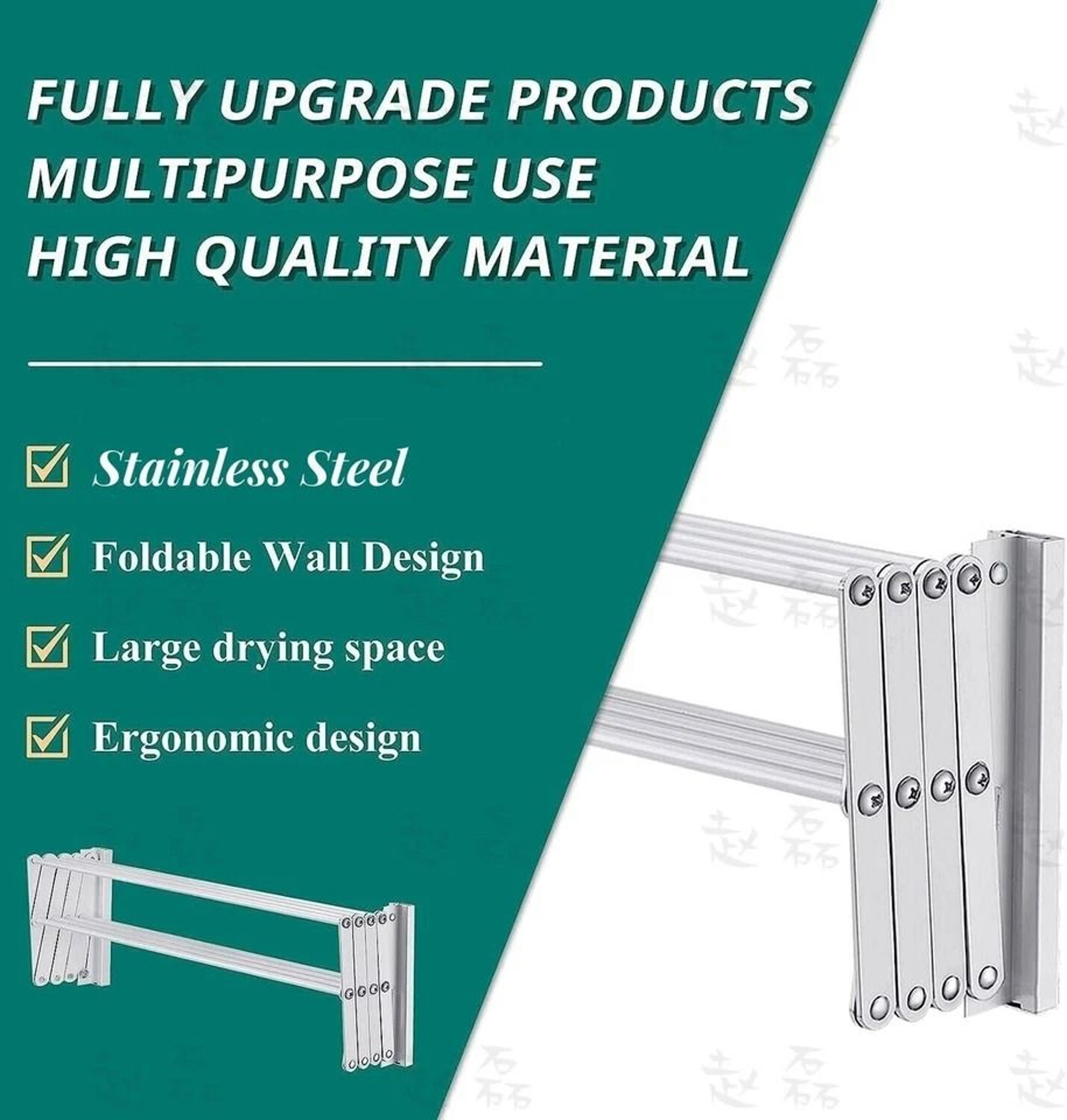 Wall Mounted Clothes Drying Rack Stainless Steel Retractable Laundry Rack 5