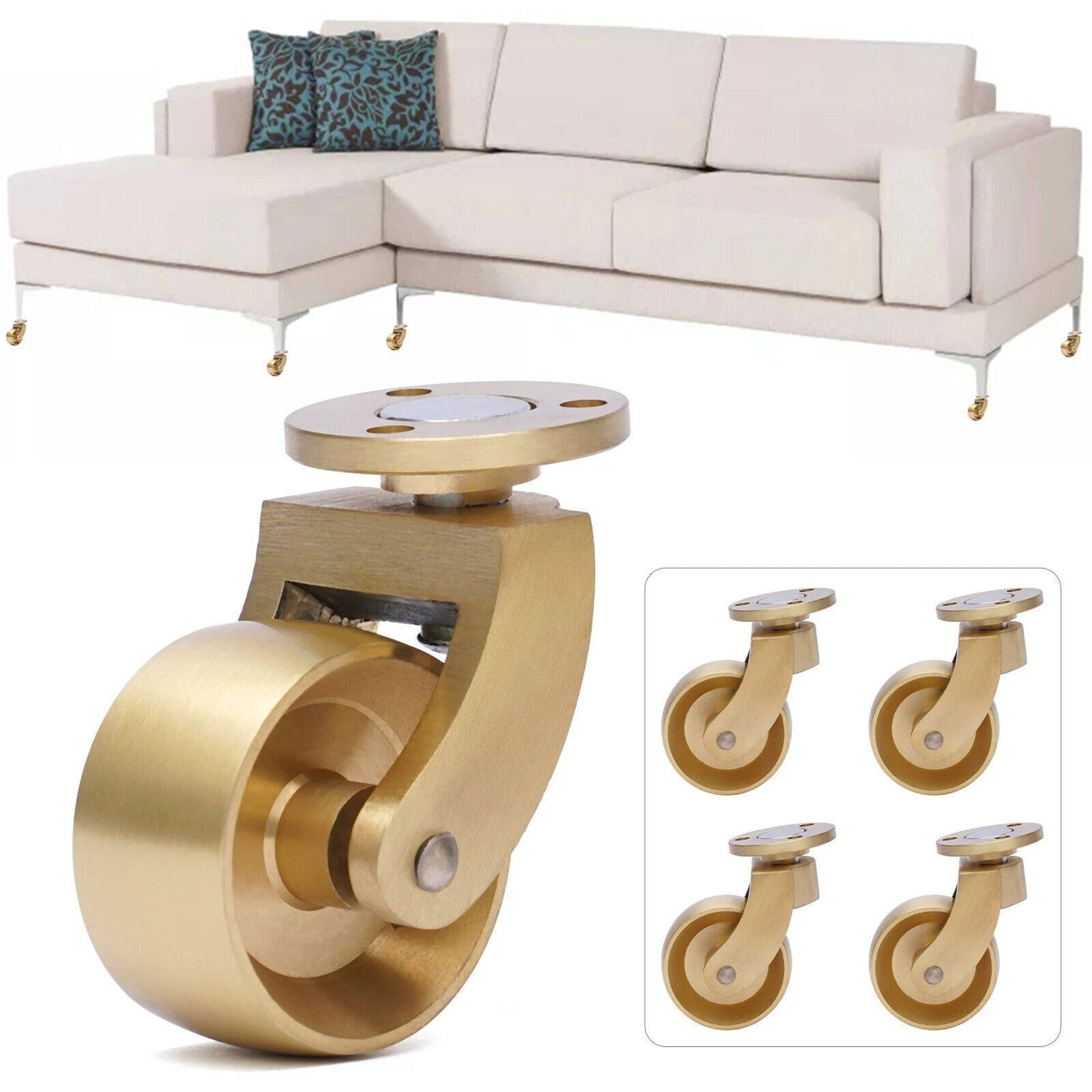 Premium Universal Brass Furniture Casters Set Replacement Wheels For Sofa Table  Chair 6