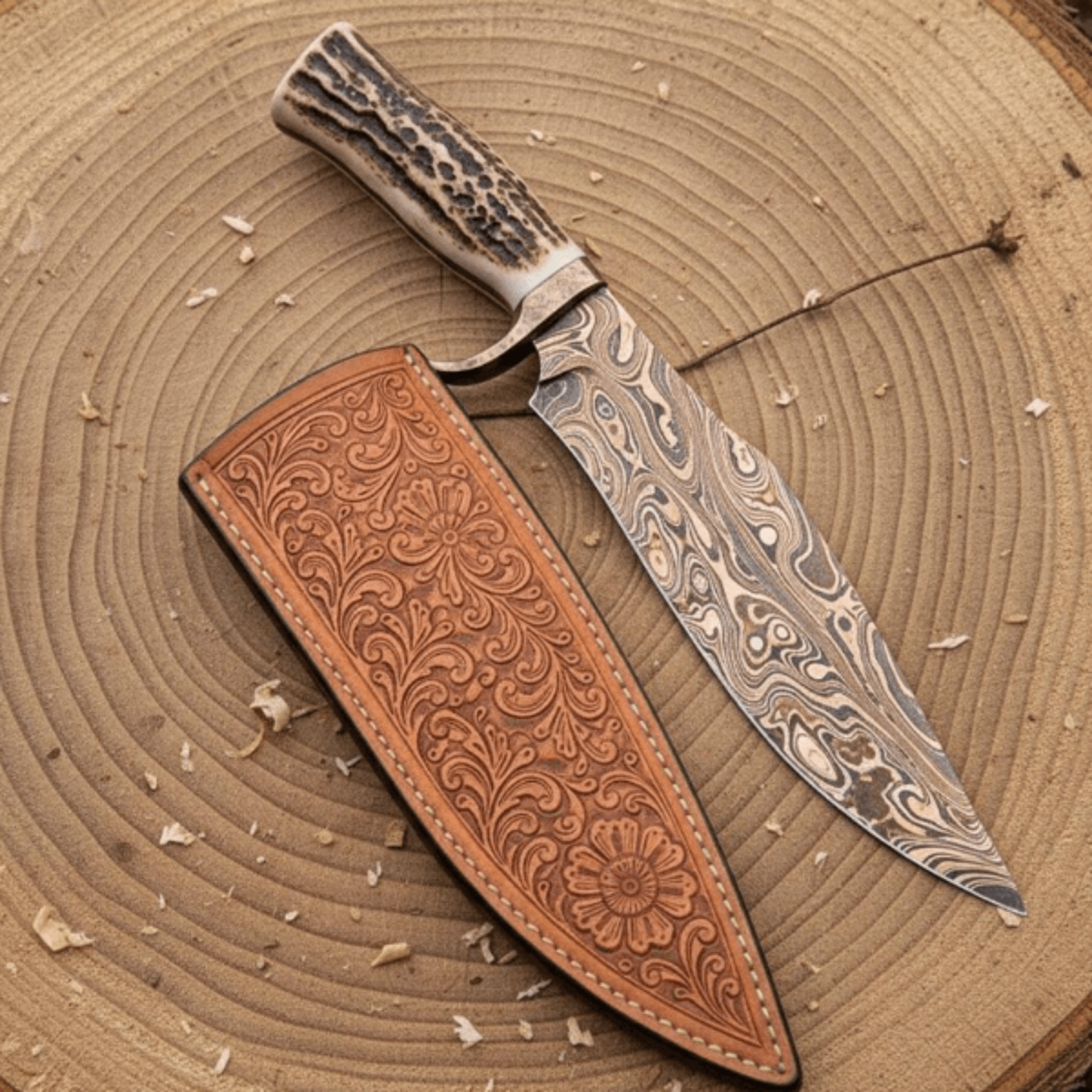 Buy Copper Damascus Hunting Bowie Knife