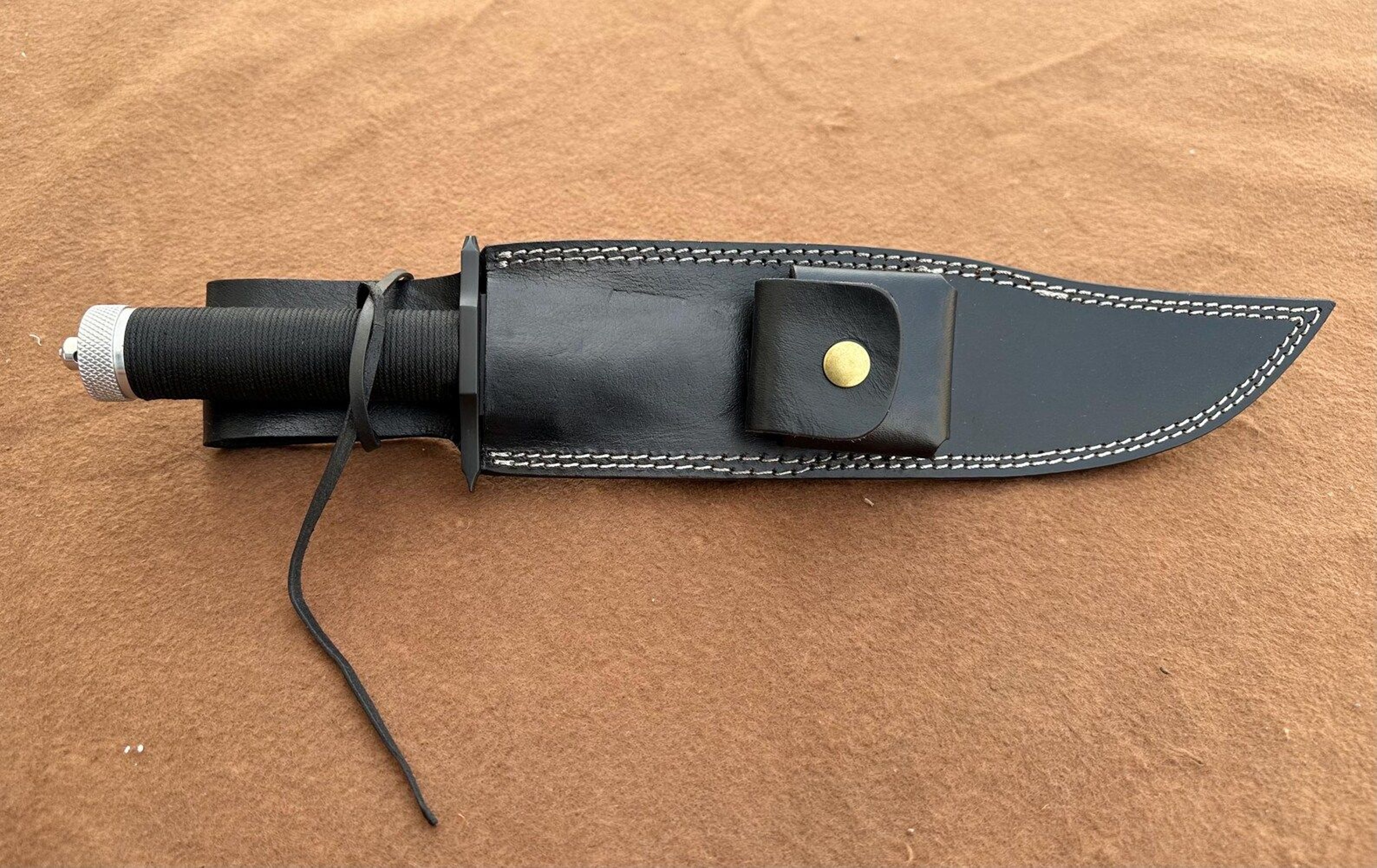 D2 Steel Outdoor Knife With Nylon Cord Grip And Leather Sheath 5